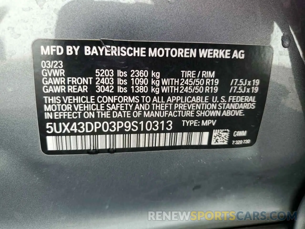 13 Photograph of a damaged car 5UX43DP03P9S10313 BMW X3 2023