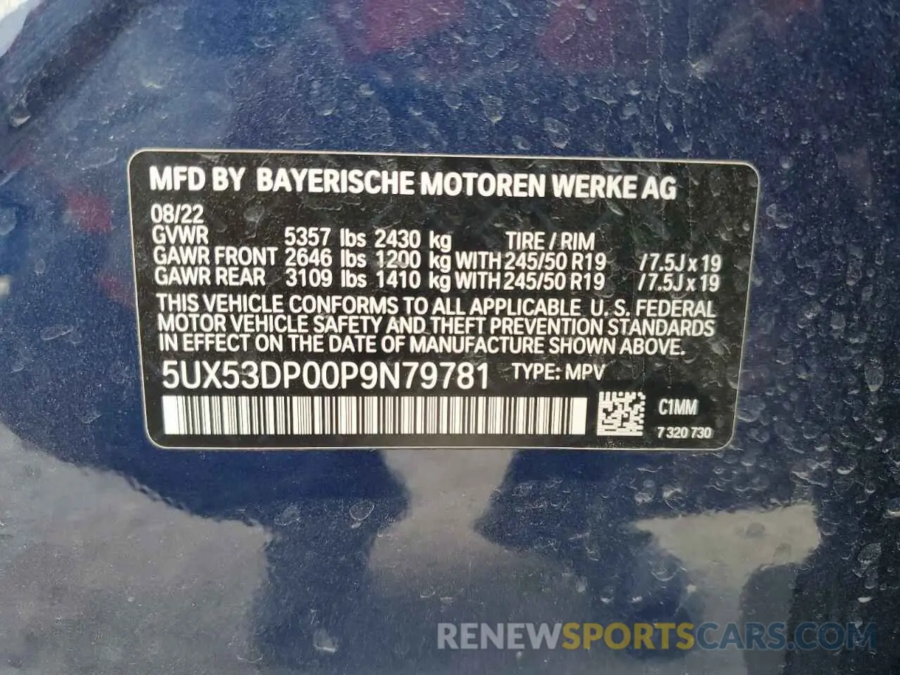 13 Photograph of a damaged car 5UX53DP00P9N79781 BMW X3 2023