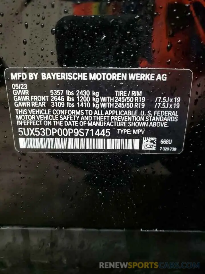 14 Photograph of a damaged car 5UX53DP00P9S71445 BMW X3 2023