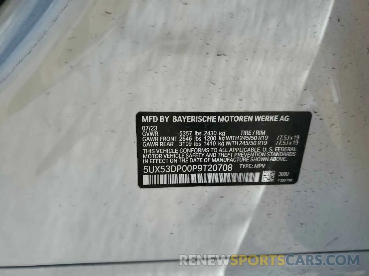 13 Photograph of a damaged car 5UX53DP00P9T20708 BMW X3 2023