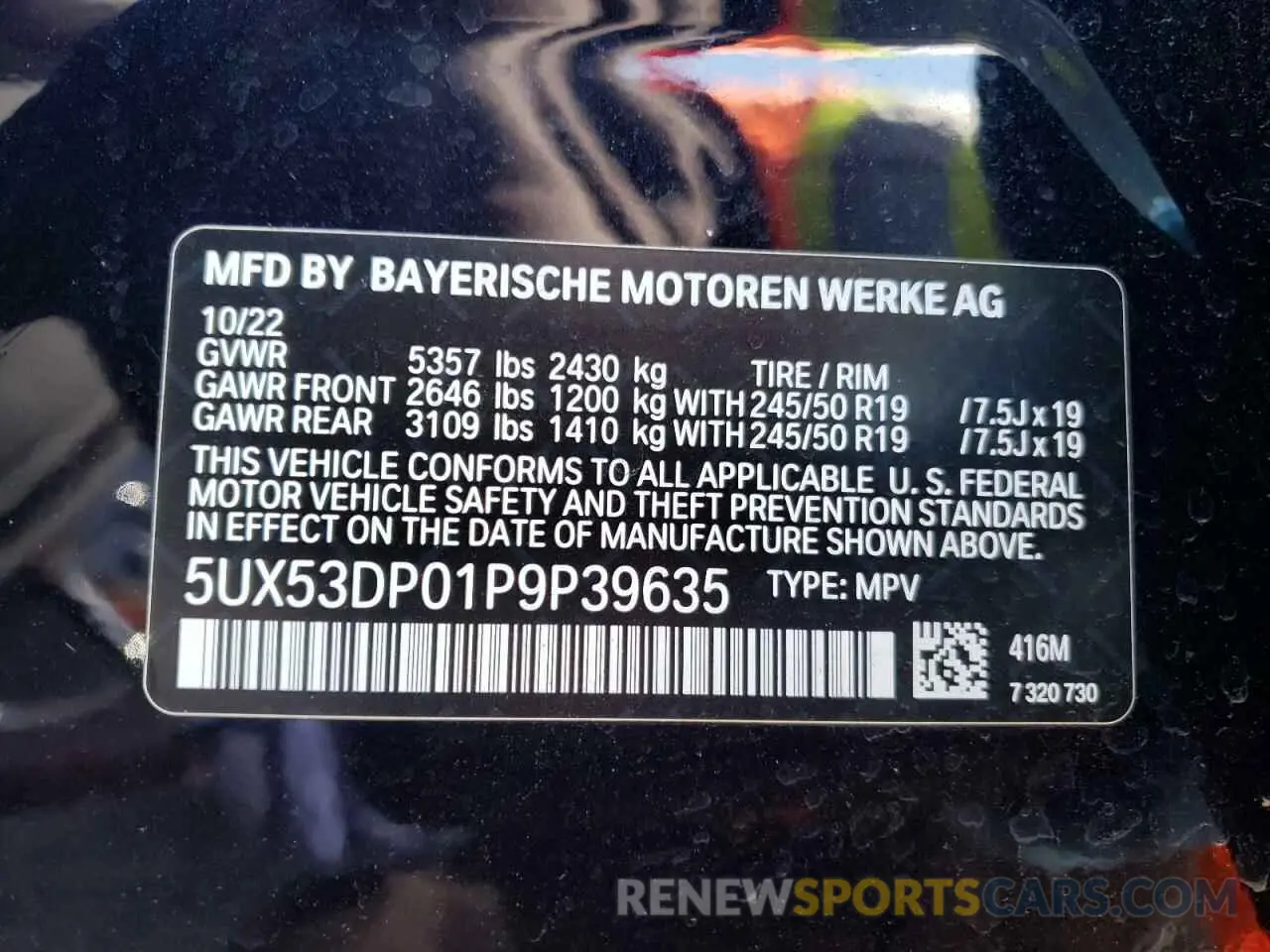 14 Photograph of a damaged car 5UX53DP01P9P39635 BMW X3 2023