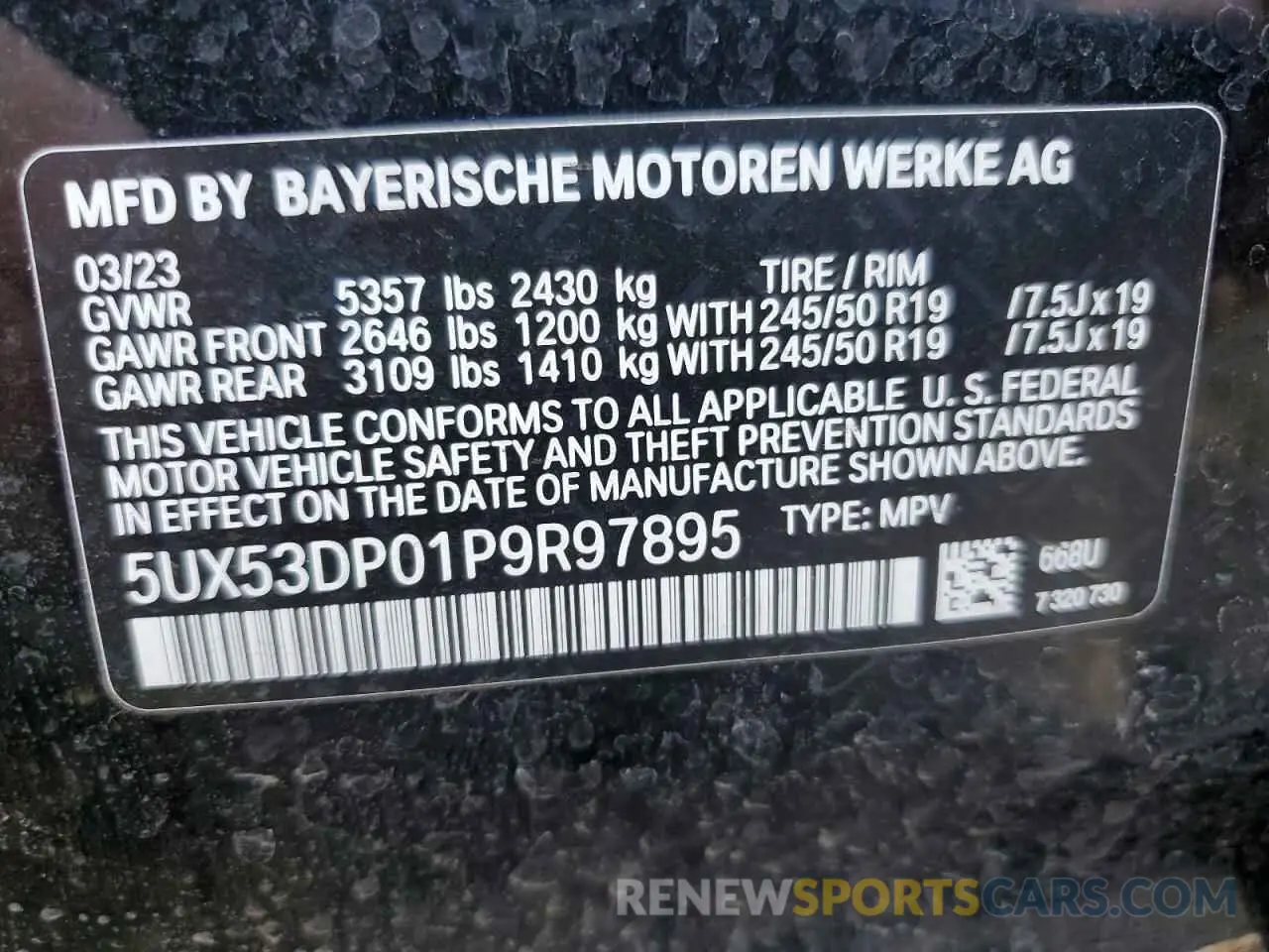 13 Photograph of a damaged car 5UX53DP01P9R97895 BMW X3 2023
