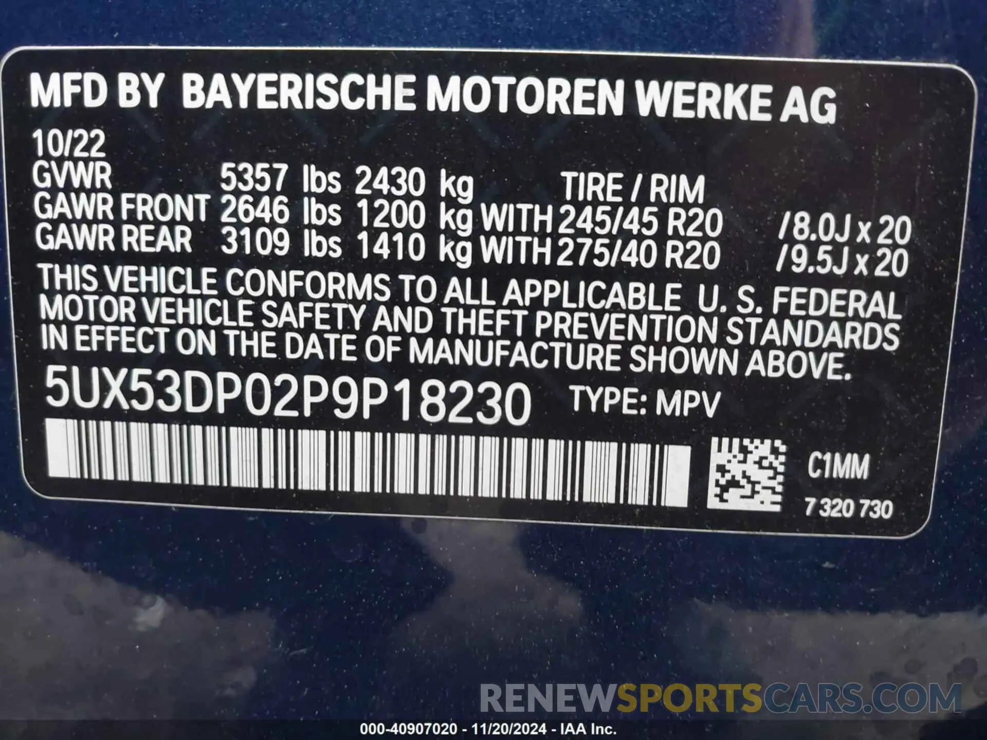 9 Photograph of a damaged car 5UX53DP02P9P18230 BMW X3 2023