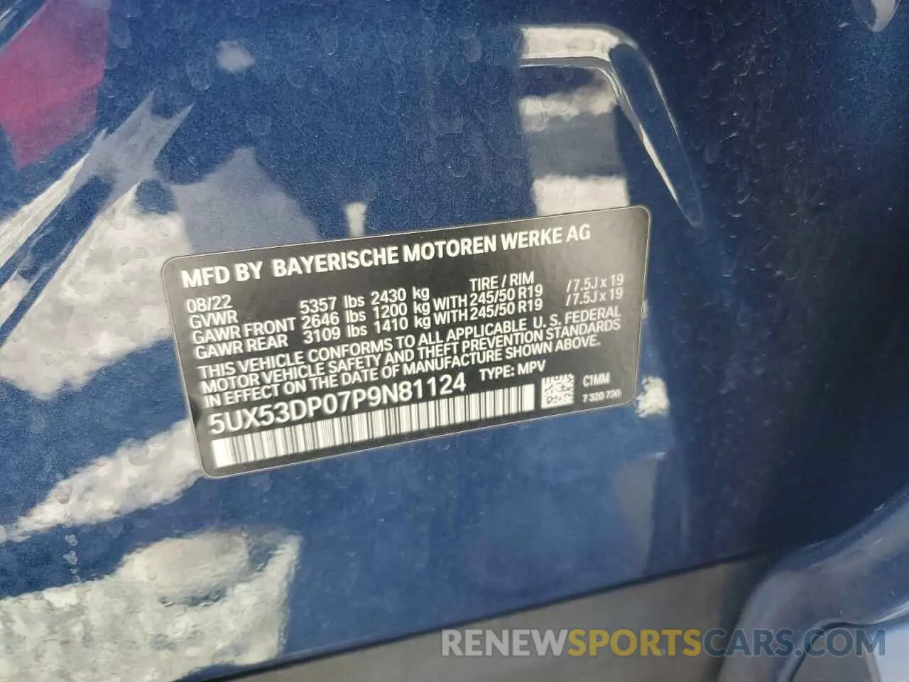 13 Photograph of a damaged car 5UX53DP07P9N81124 BMW X3 2023