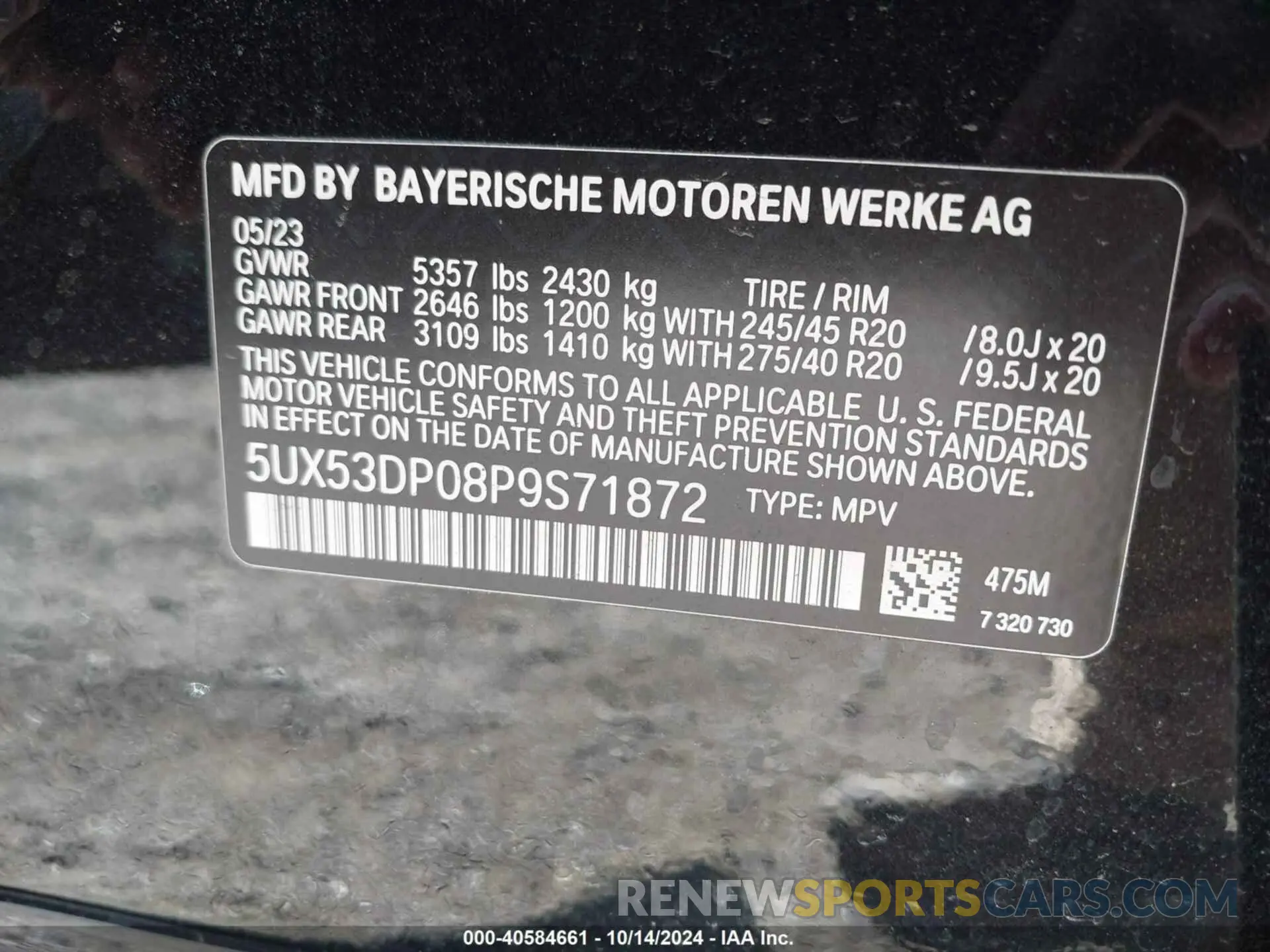 9 Photograph of a damaged car 5UX53DP08P9S71872 BMW X3 2023