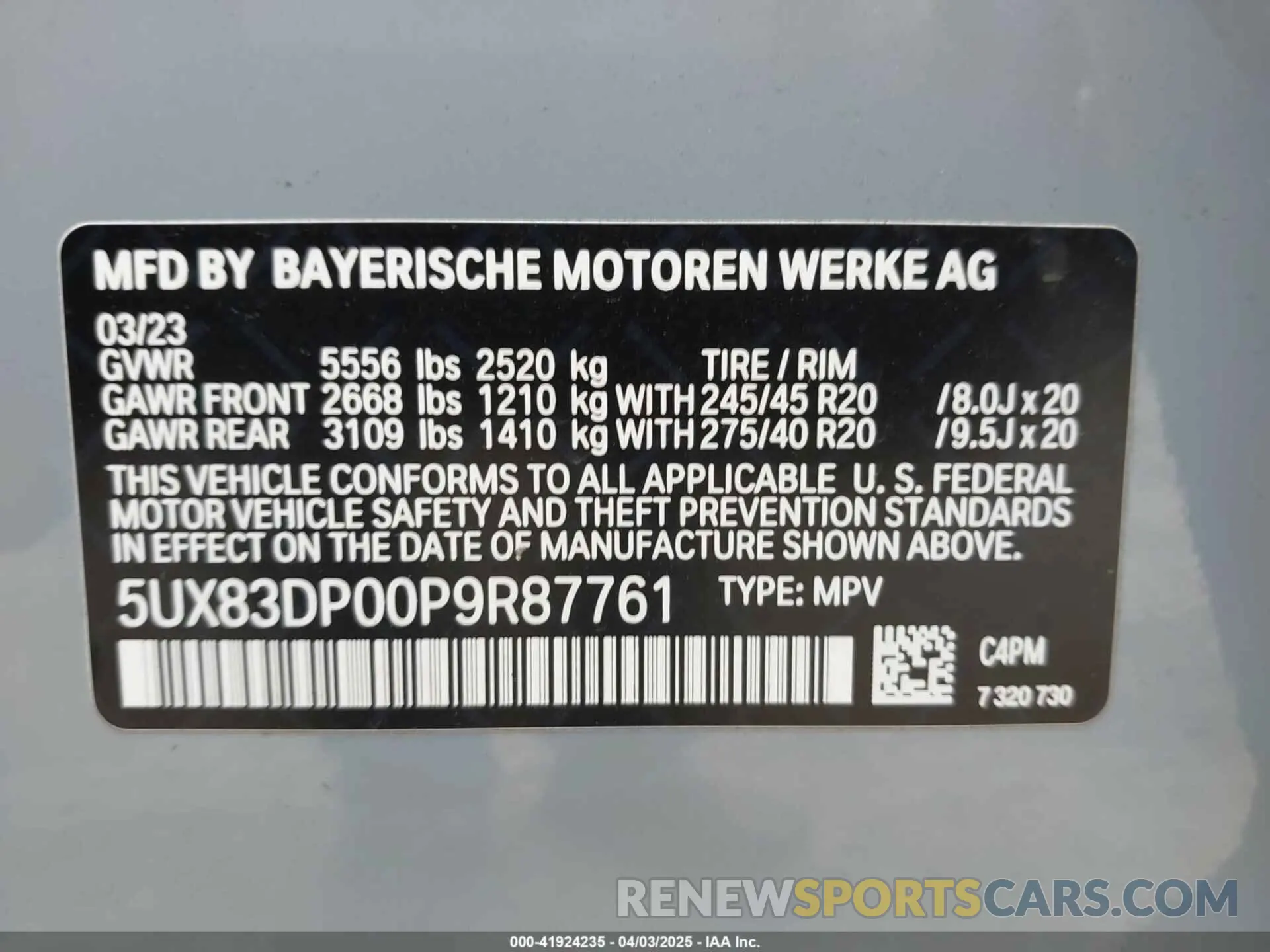 9 Photograph of a damaged car 5UX83DP00P9R87761 BMW X3 2023