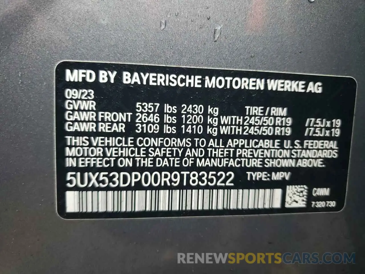 13 Photograph of a damaged car 5UX53DP00R9T83522 BMW X3 2024