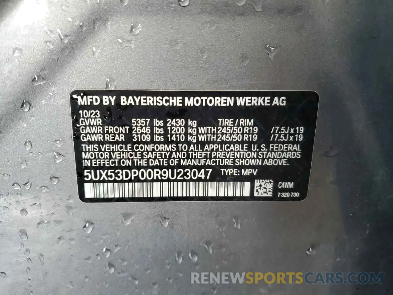 13 Photograph of a damaged car 5UX53DP00R9U23047 BMW X3 2024