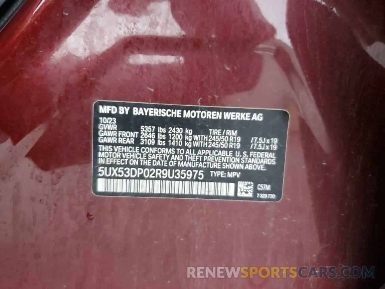 14 Photograph of a damaged car 5UX53DP02R9U35975 BMW X3 2024