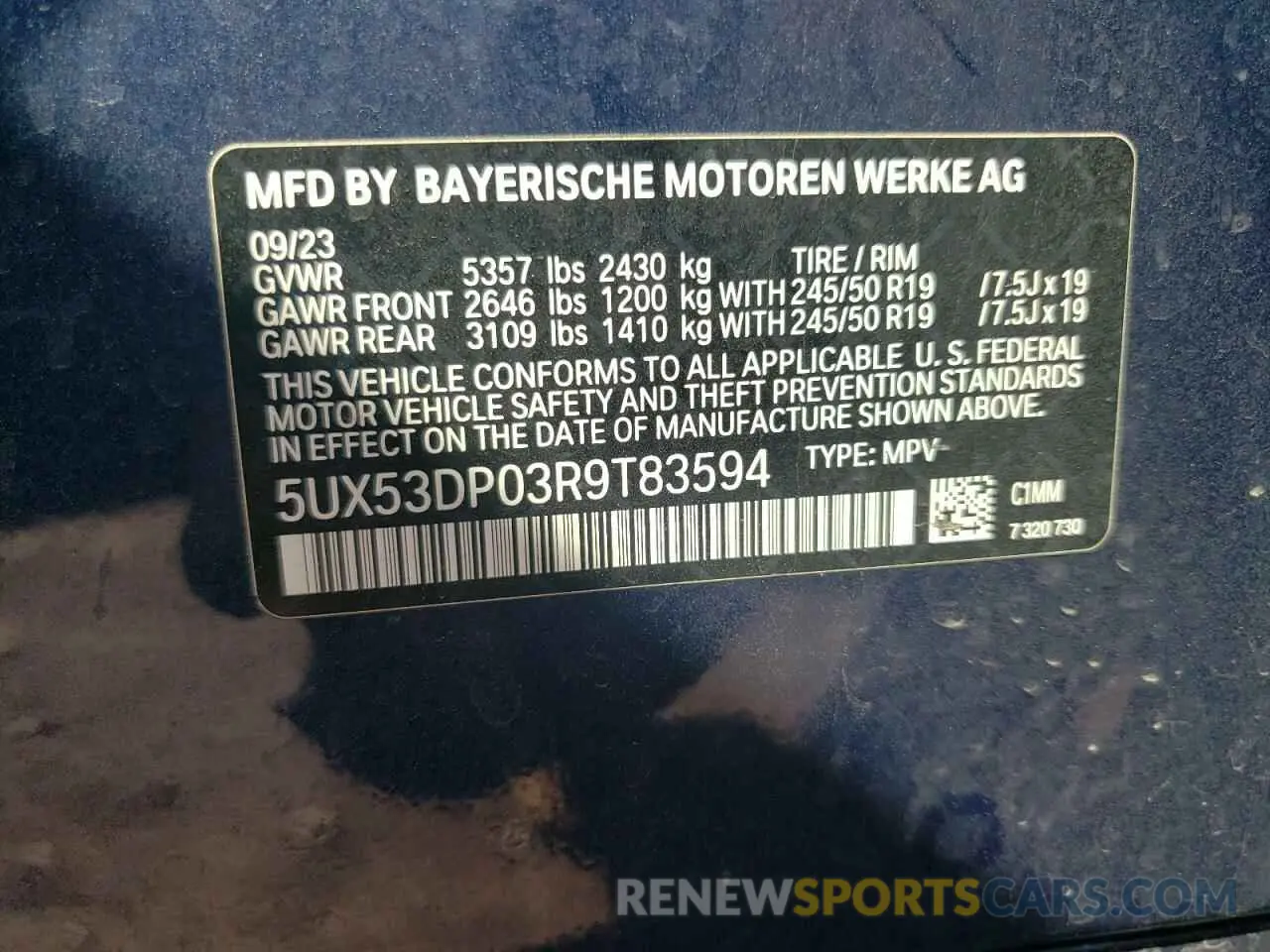 13 Photograph of a damaged car 5UX53DP03R9T83594 BMW X3 2024