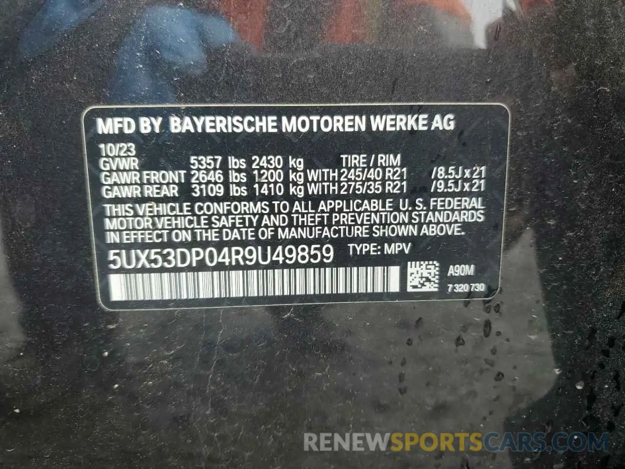 14 Photograph of a damaged car 5UX53DP04R9U49859 BMW X3 2024