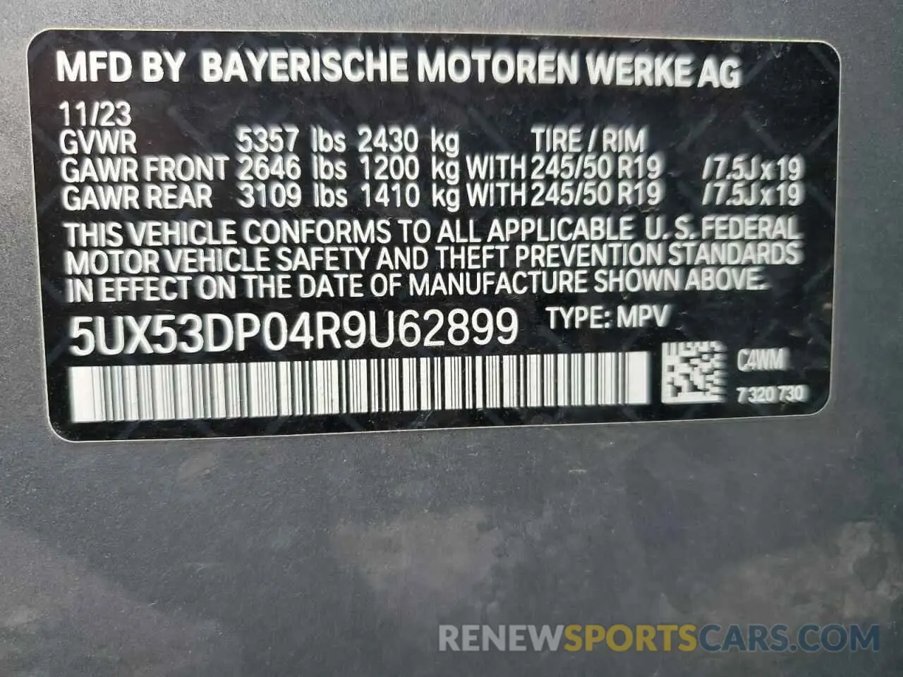 13 Photograph of a damaged car 5UX53DP04R9U62899 BMW X3 2024