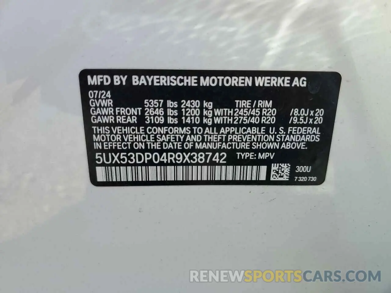 15 Photograph of a damaged car 5UX53DP04R9X38742 BMW X3 2024