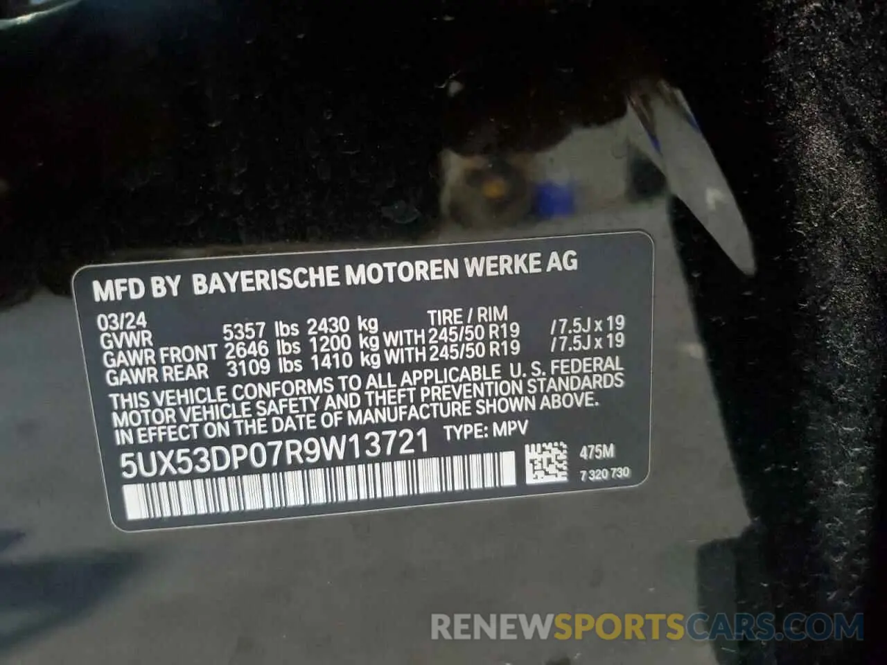 13 Photograph of a damaged car 5UX53DP07R9W13721 BMW X3 2024