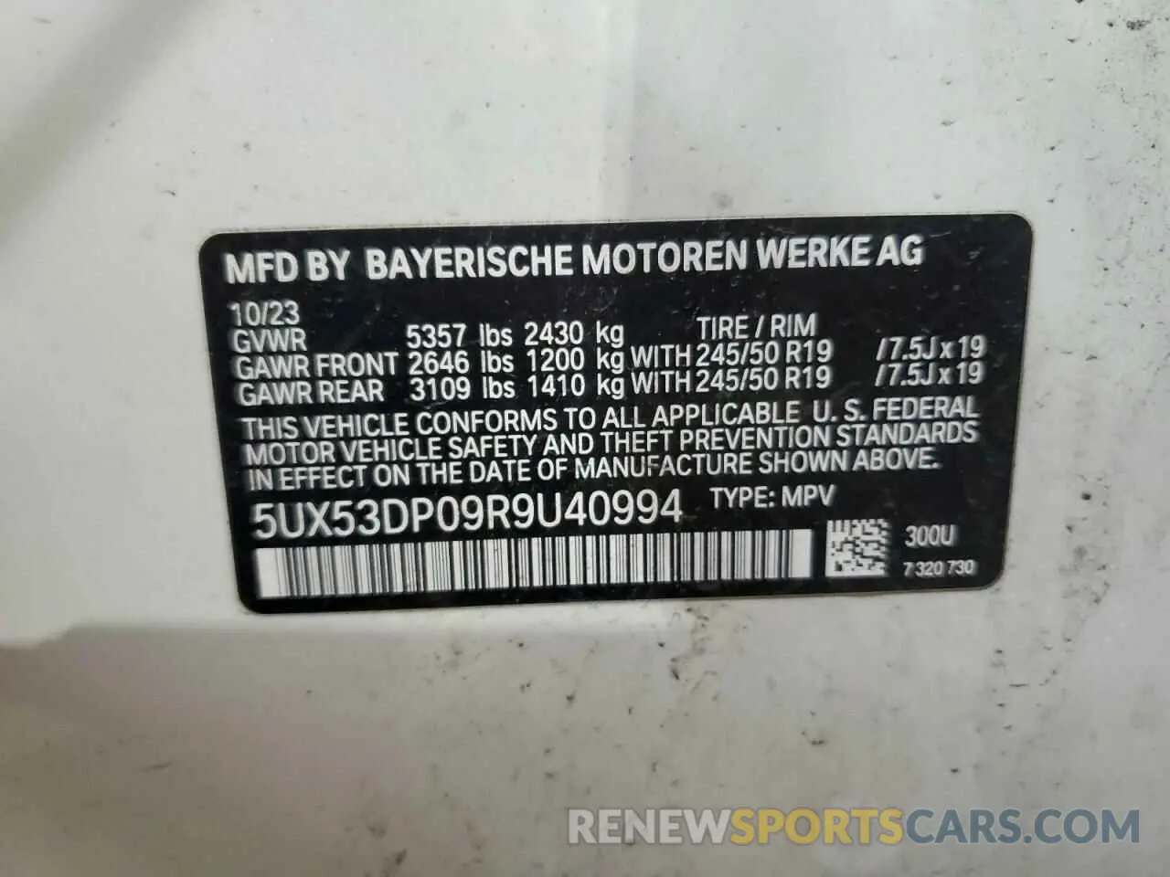 13 Photograph of a damaged car 5UX53DP09R9U40994 BMW X3 2024