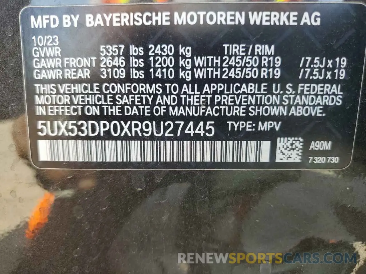 13 Photograph of a damaged car 5UX53DP0XR9U27445 BMW X3 2024