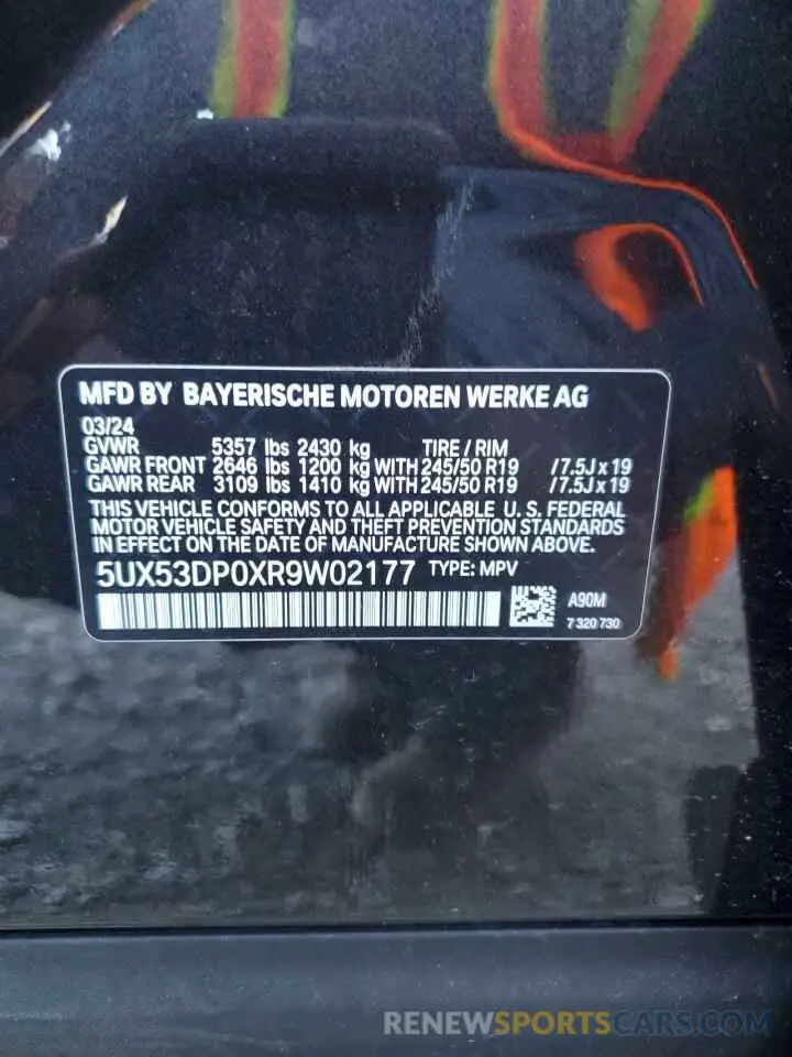 13 Photograph of a damaged car 5UX53DP0XR9W02177 BMW X3 2024