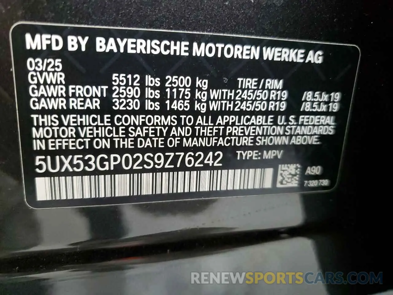 13 Photograph of a damaged car 5UX53GP02S9Z76242 BMW X3 30 XDRI 2025