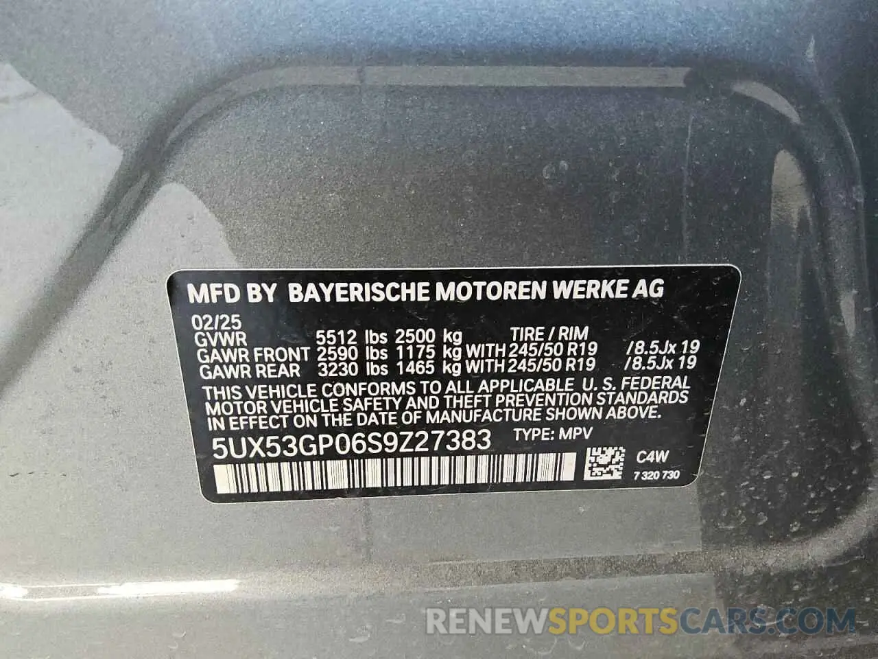 13 Photograph of a damaged car 5UX53GP06S9Z27383 BMW X3 30 XDRI 2025