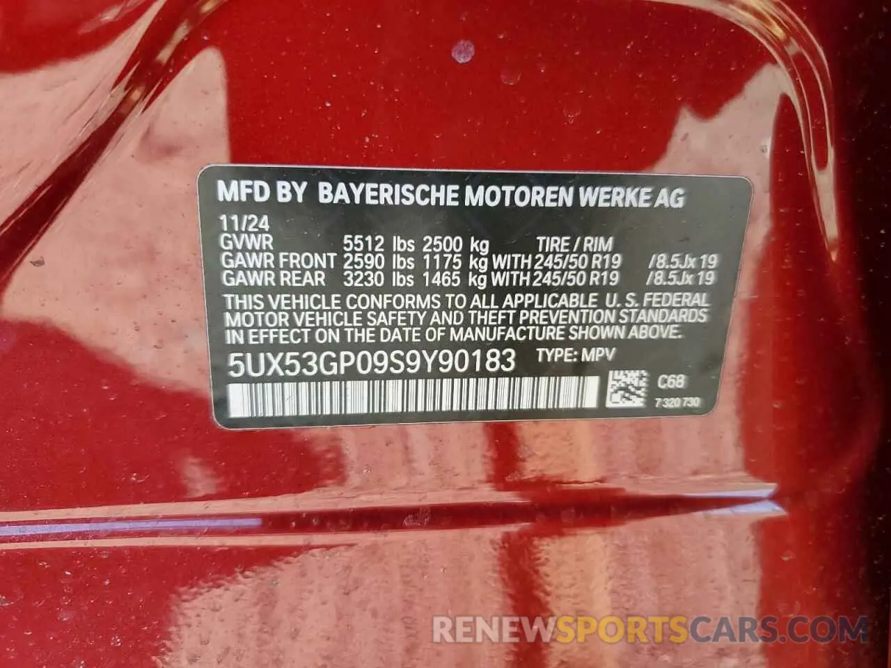 13 Photograph of a damaged car 5UX53GP09S9Y90183 BMW X3 30 XDRI 2025