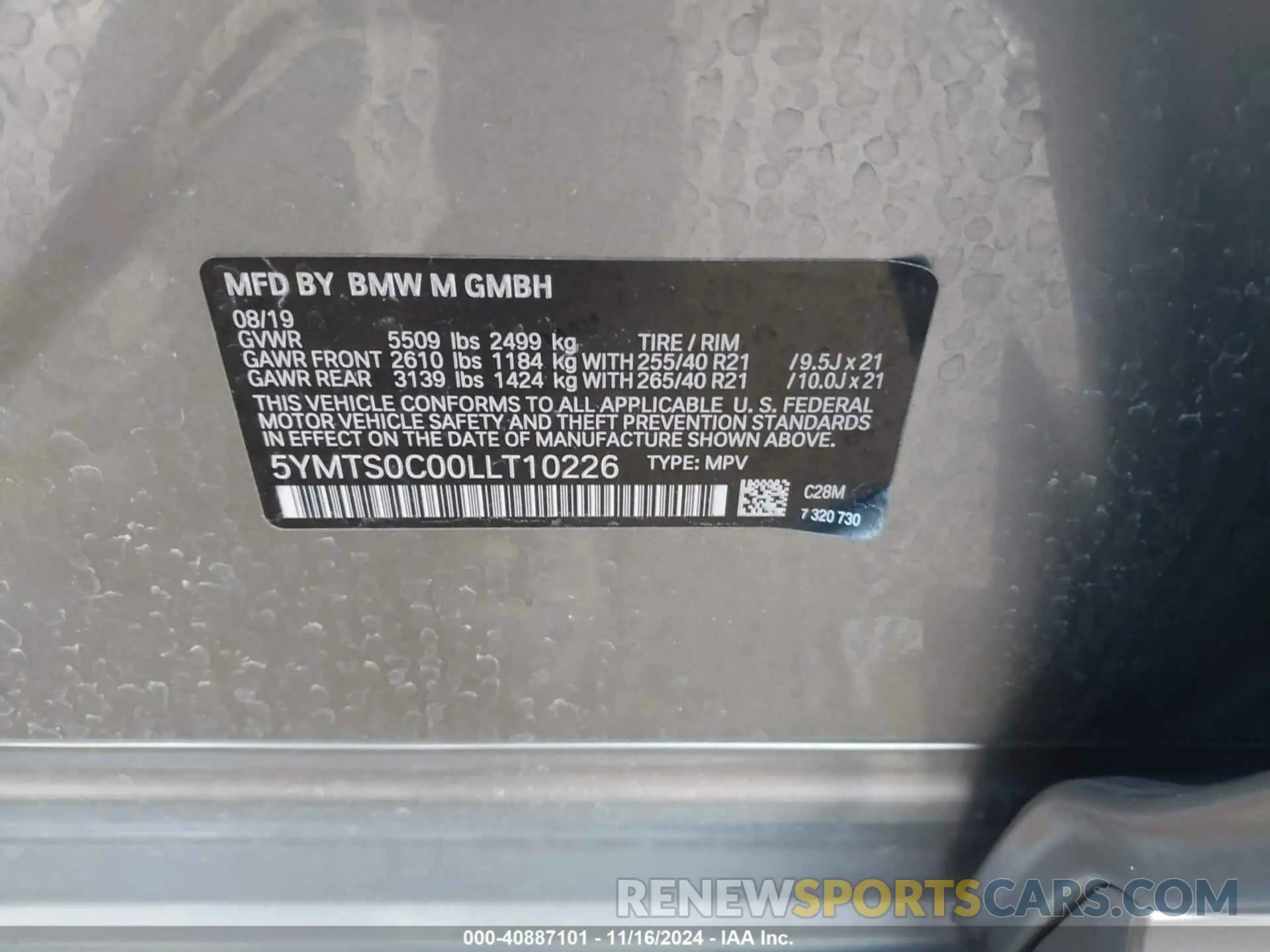 9 Photograph of a damaged car 5YMTS0C00LLT10226 BMW X3 M 2020
