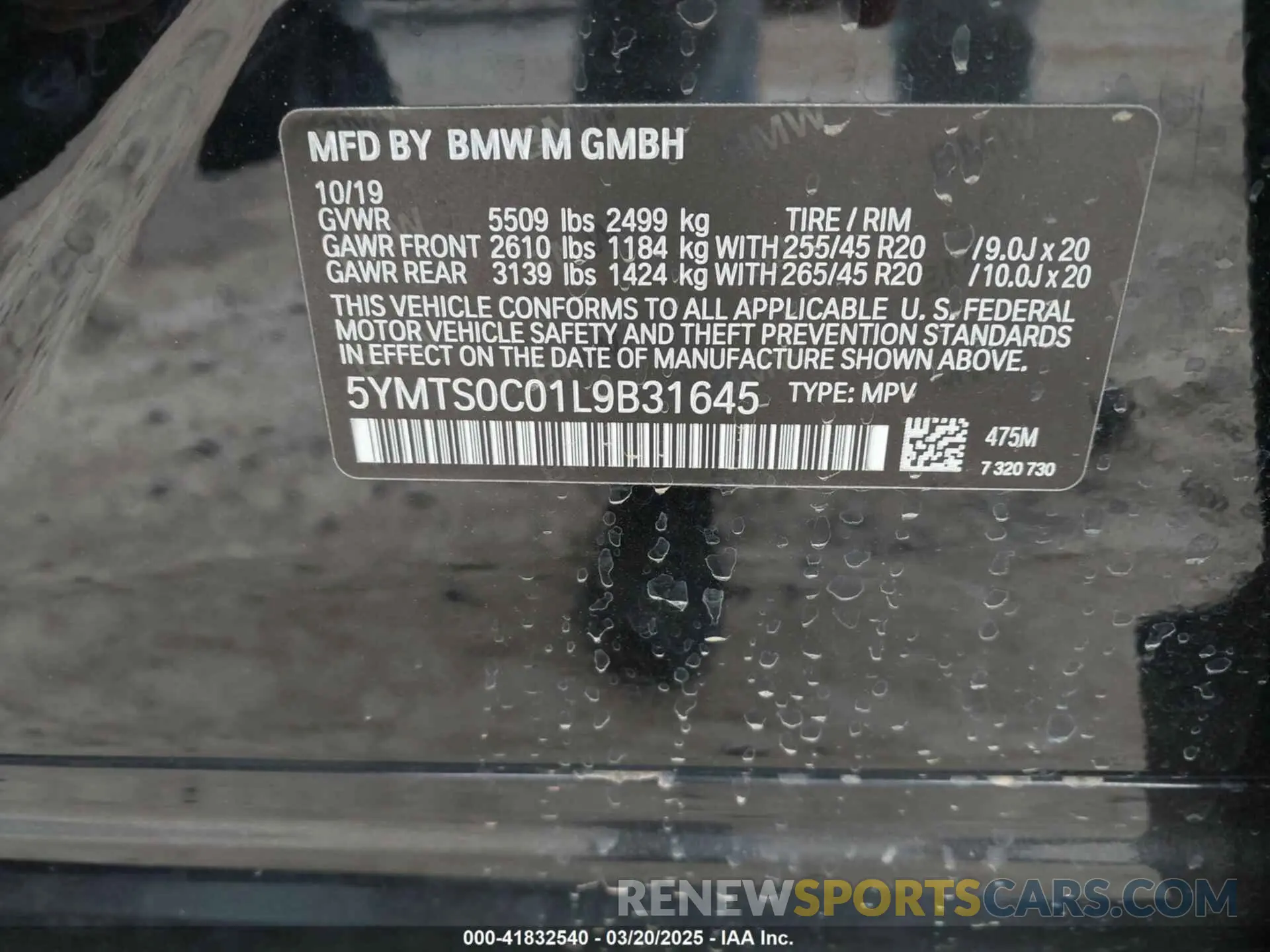 9 Photograph of a damaged car 5YMTS0C01L9B31645 BMW X3 M 2020