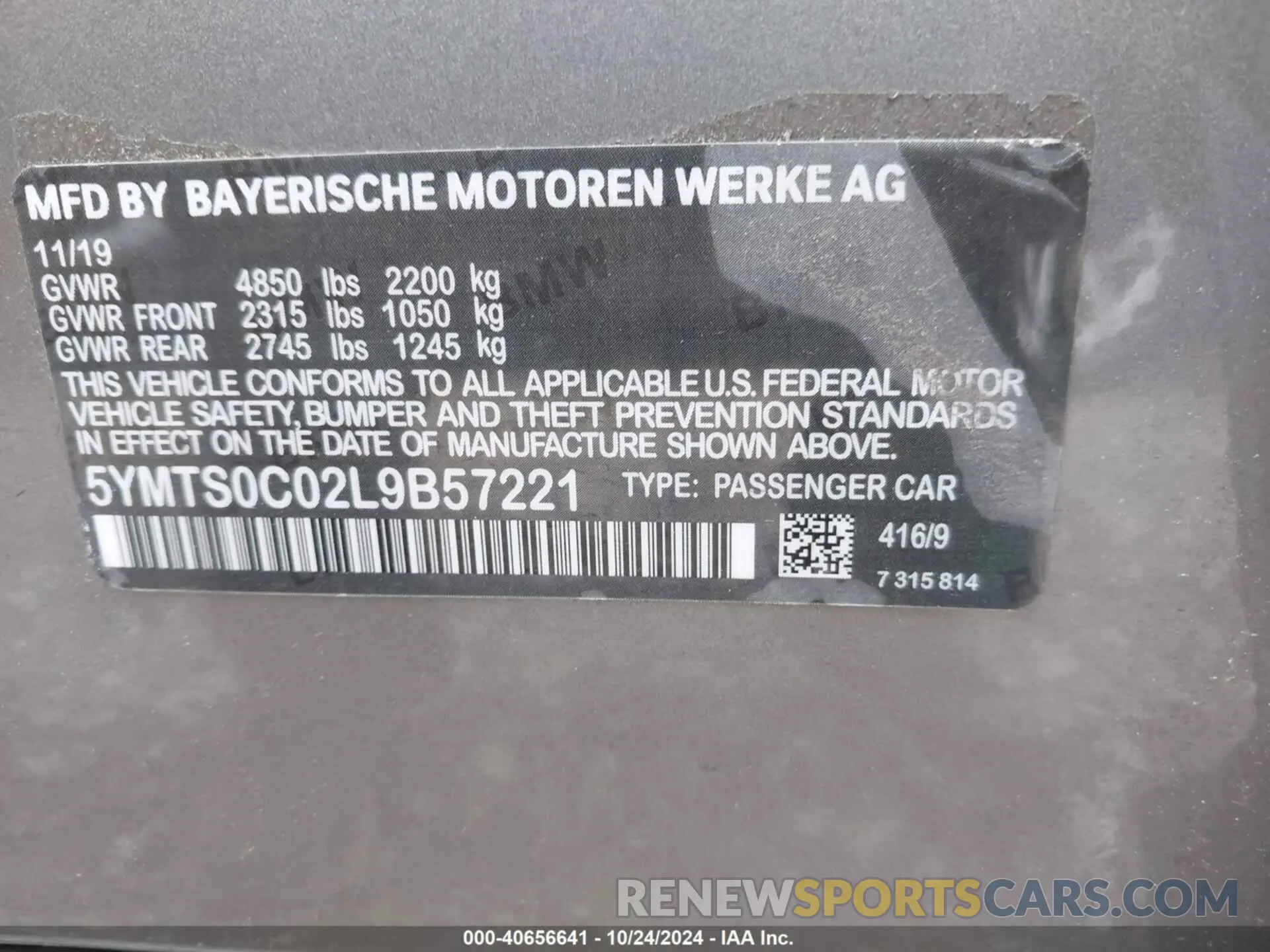 9 Photograph of a damaged car 5YMTS0C02L9B57221 BMW X3 M 2020