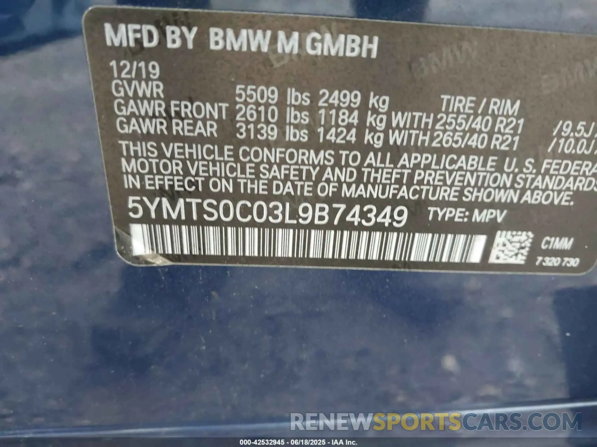 9 Photograph of a damaged car 5YMTS0C03L9B74349 BMW X3 M 2020