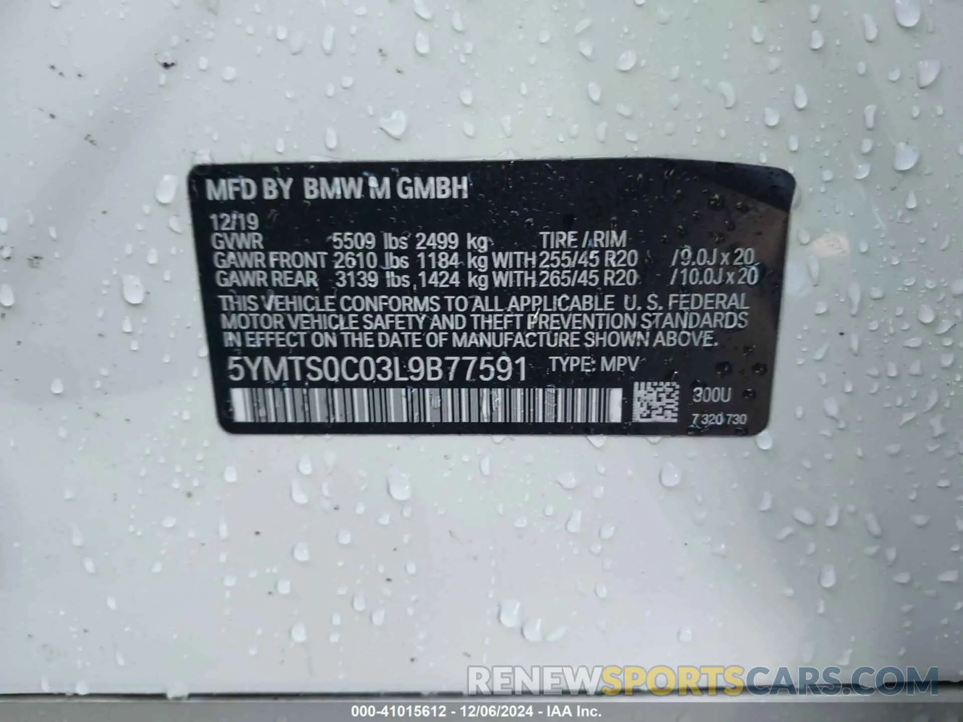 9 Photograph of a damaged car 5YMTS0C03L9B77591 BMW X3 M 2020