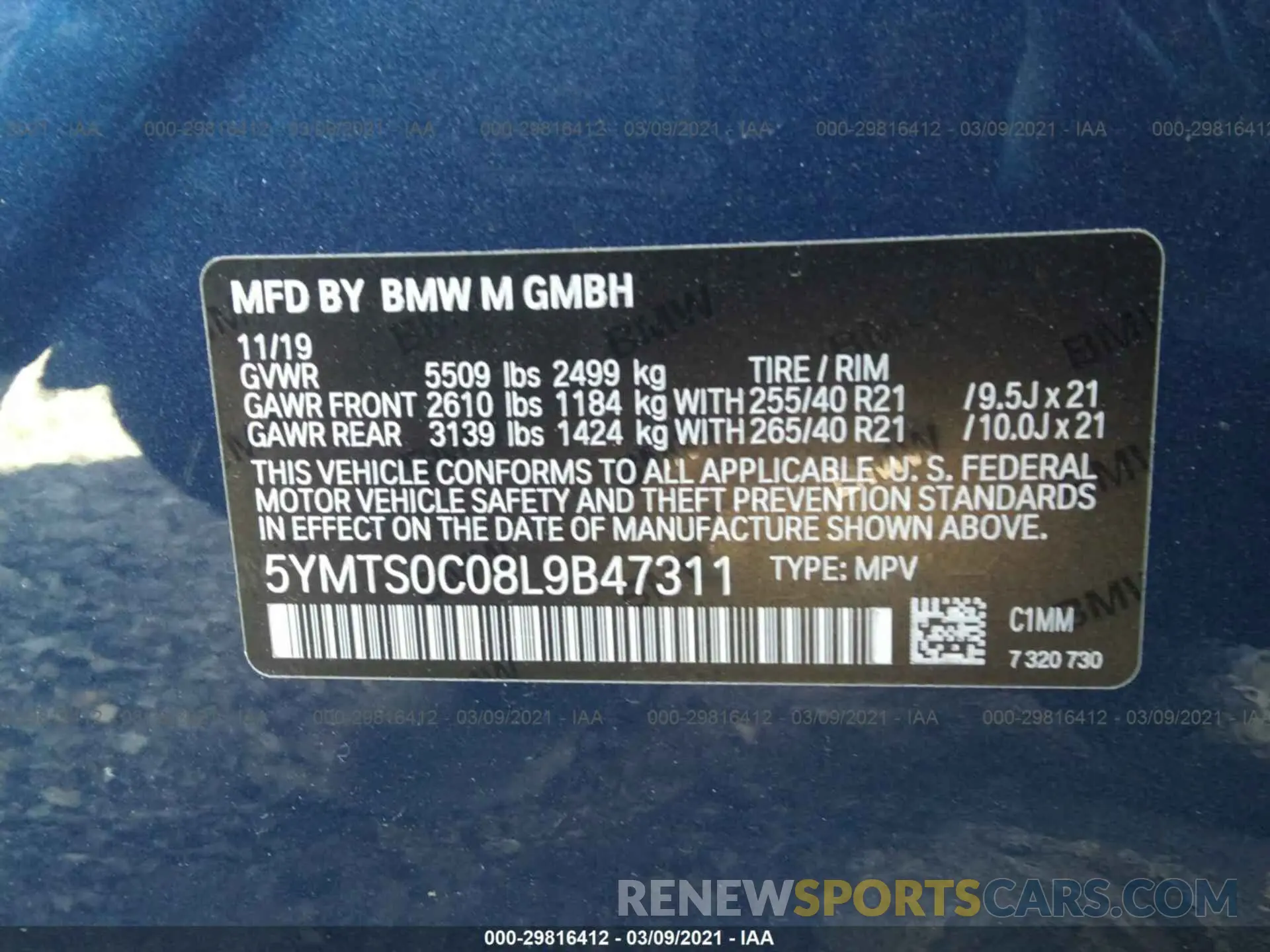 9 Photograph of a damaged car 5YMTS0C08L9B47311 BMW X3 M 2020