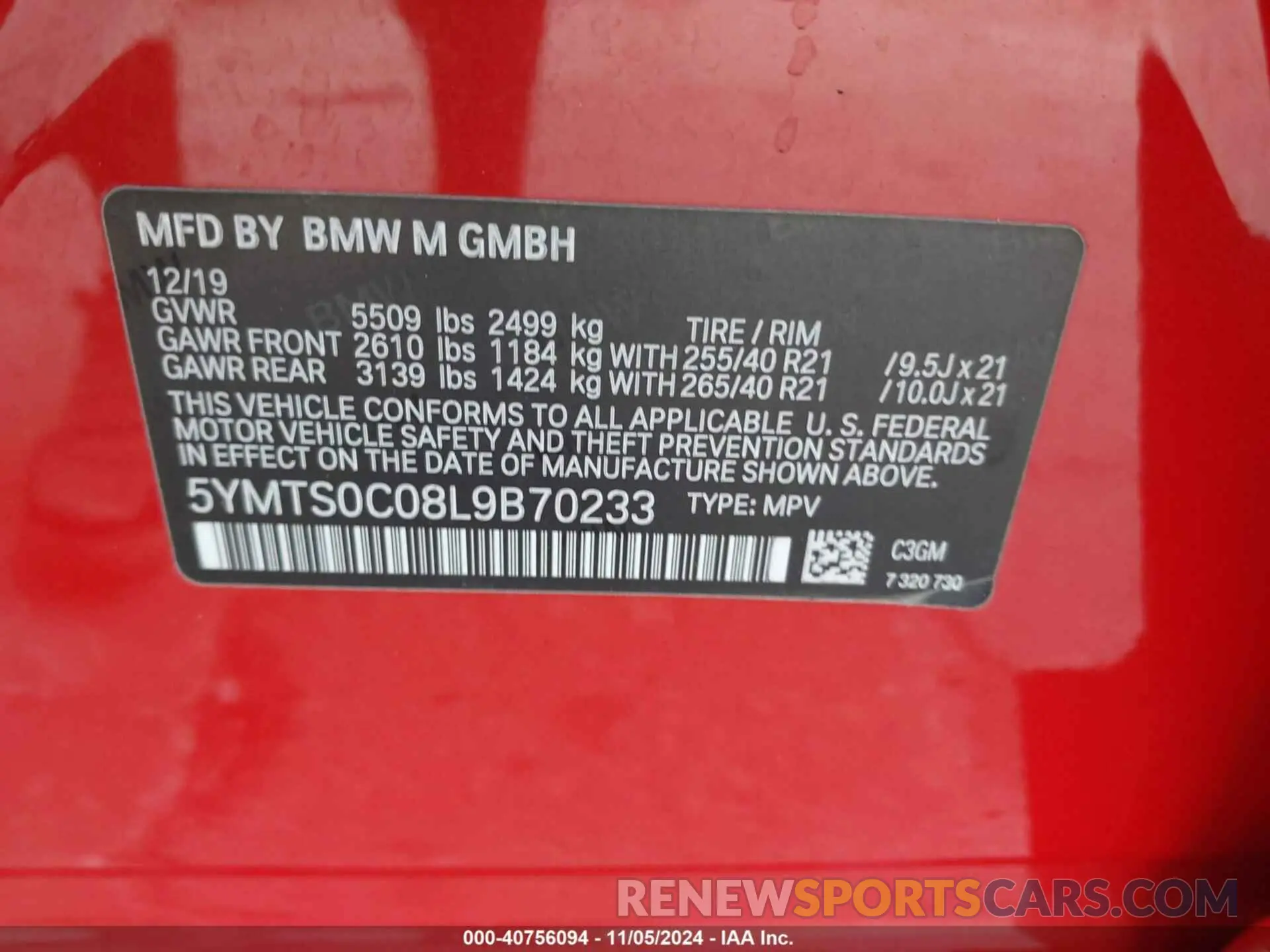9 Photograph of a damaged car 5YMTS0C08L9B70233 BMW X3 M 2020
