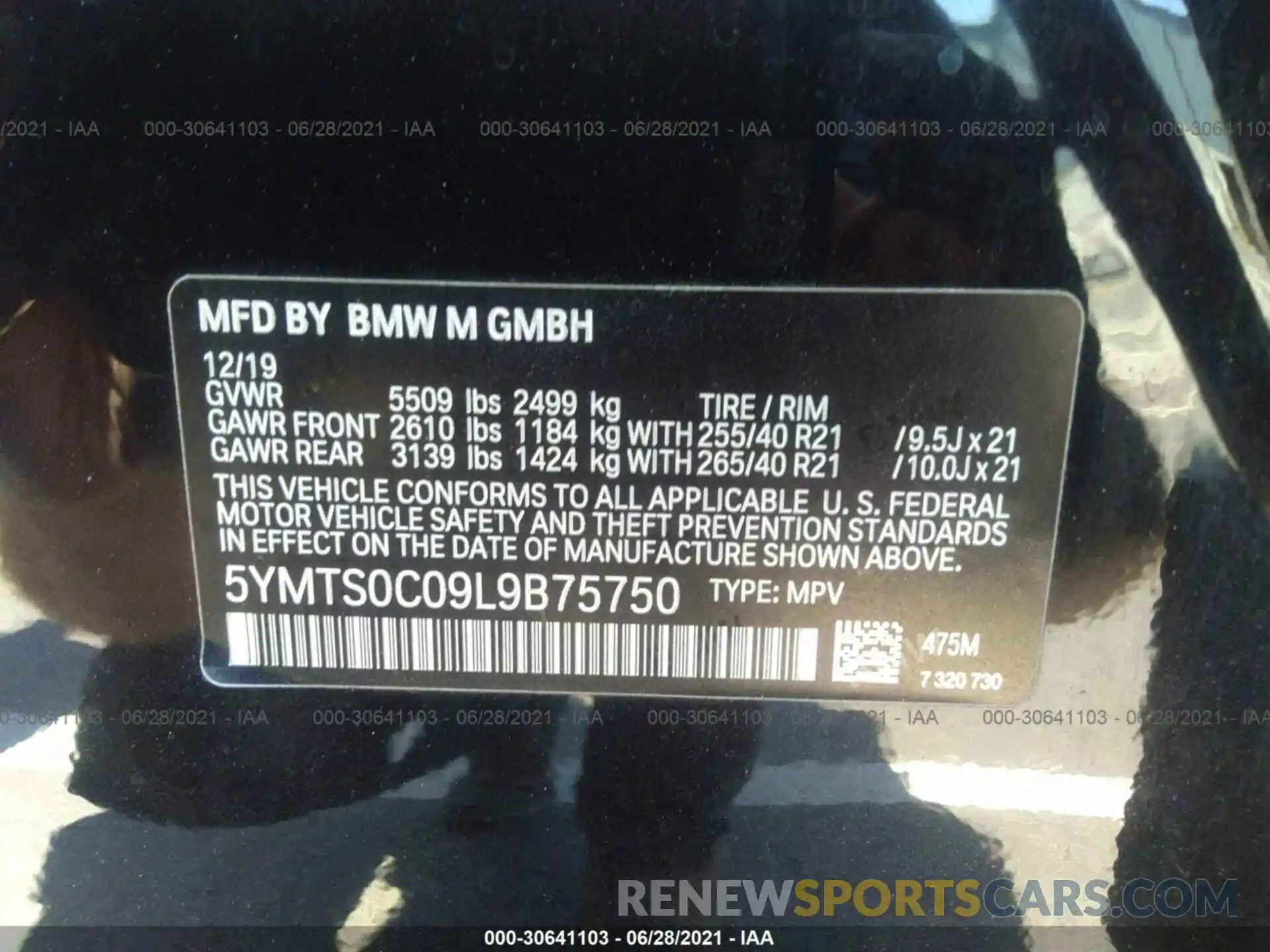 9 Photograph of a damaged car 5YMTS0C09L9B75750 BMW X3 M 2020