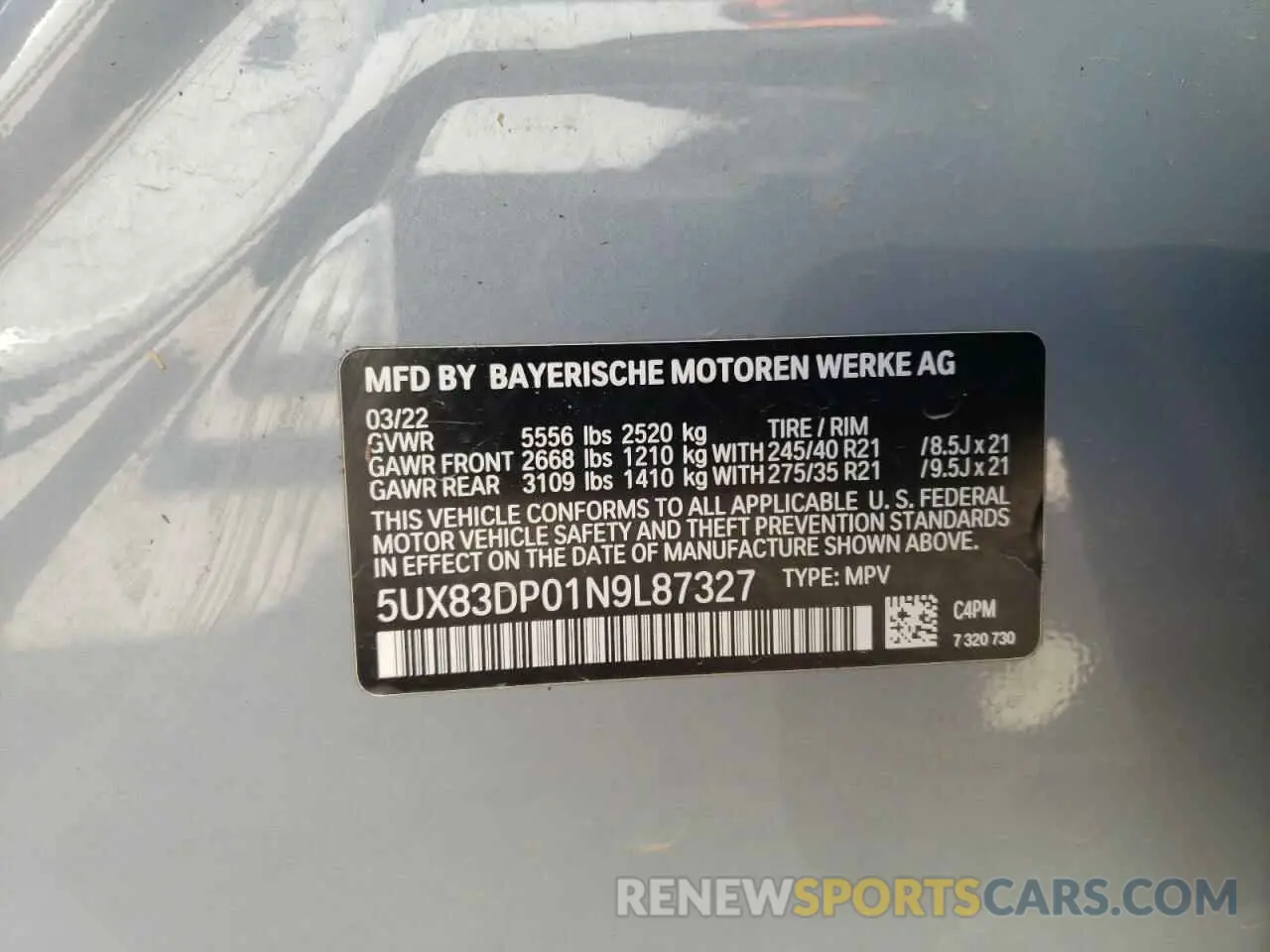 14 Photograph of a damaged car 5UX83DP01N9L87327 BMW X3 M40I 2022