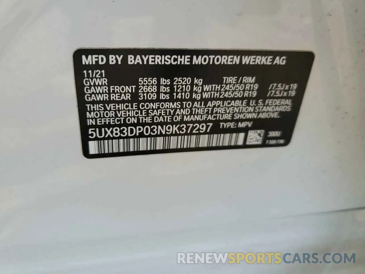 15 Photograph of a damaged car 5UX83DP03N9K37297 BMW X3 M40I 2022