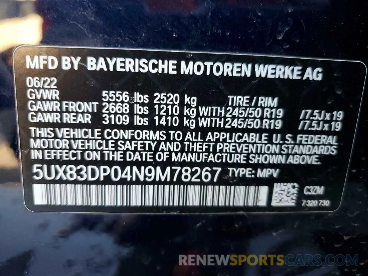 12 Photograph of a damaged car 5UX83DP04N9M78267 BMW X3 M40I 2022