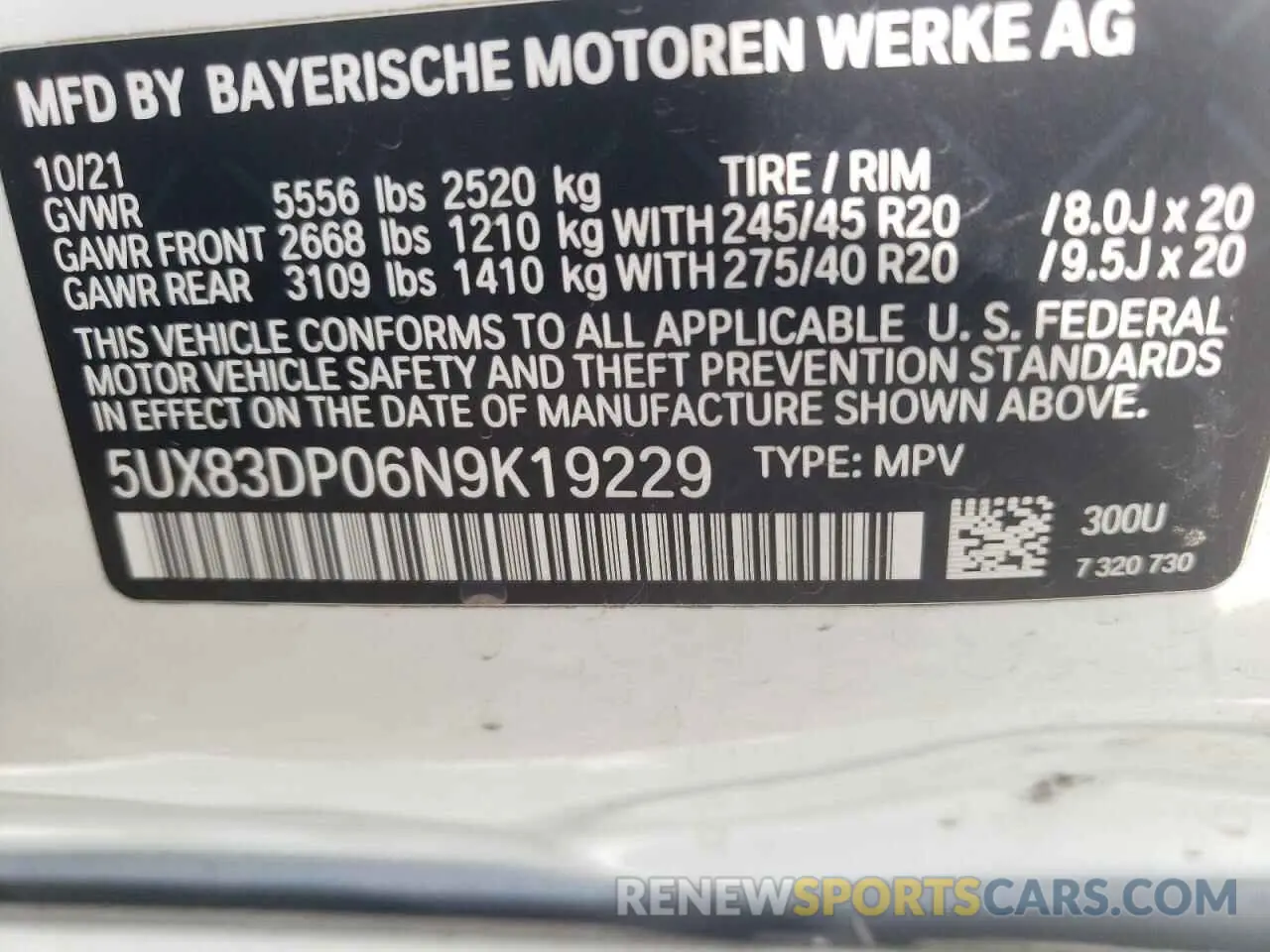 15 Photograph of a damaged car 5UX83DP06N9K19229 BMW X3 M40I 2022