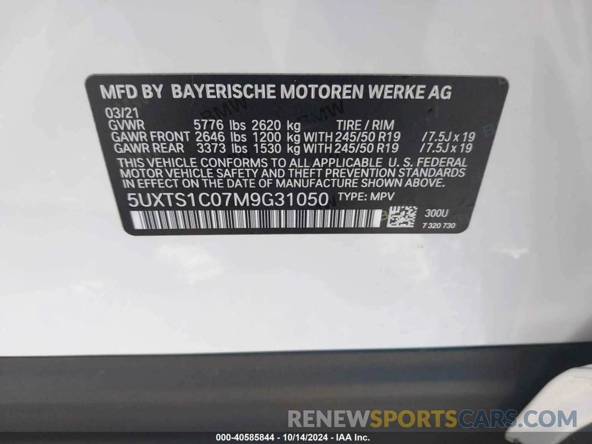 9 Photograph of a damaged car 5UXTS1C07M9G31050 BMW X3 PHEV 2021