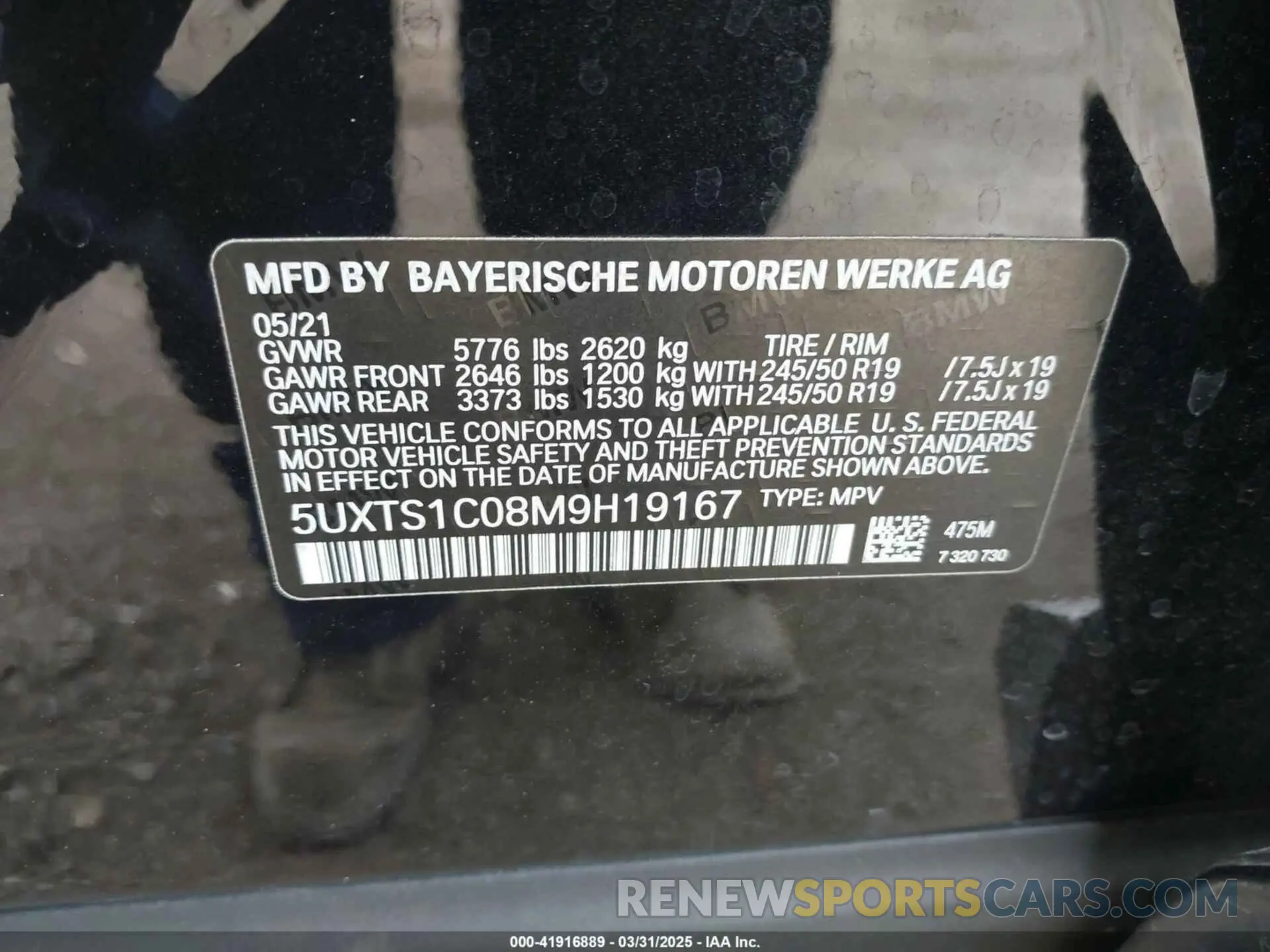 9 Photograph of a damaged car 5UXTS1C08M9H19167 BMW X3 PHEV 2021