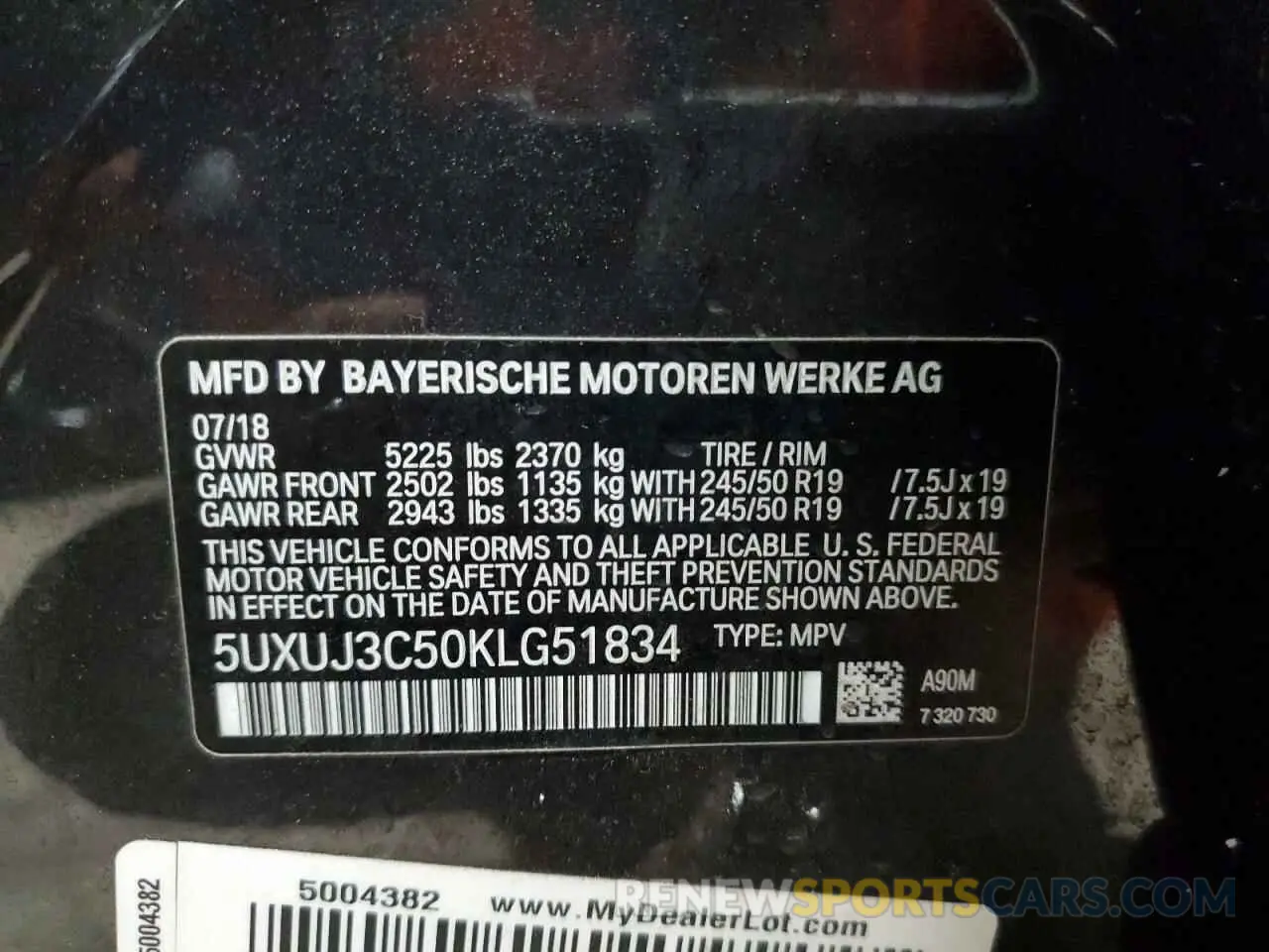 13 Photograph of a damaged car 5UXUJ3C50KLG51834 BMW X4 2019