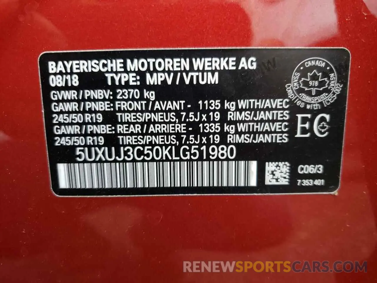 10 Photograph of a damaged car 5UXUJ3C50KLG51980 BMW X4 2019