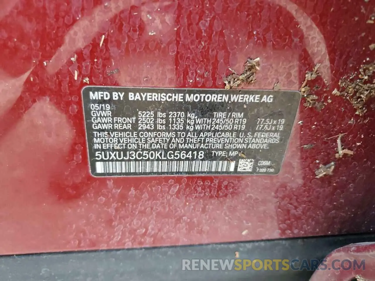 14 Photograph of a damaged car 5UXUJ3C50KLG56418 BMW X4 2019
