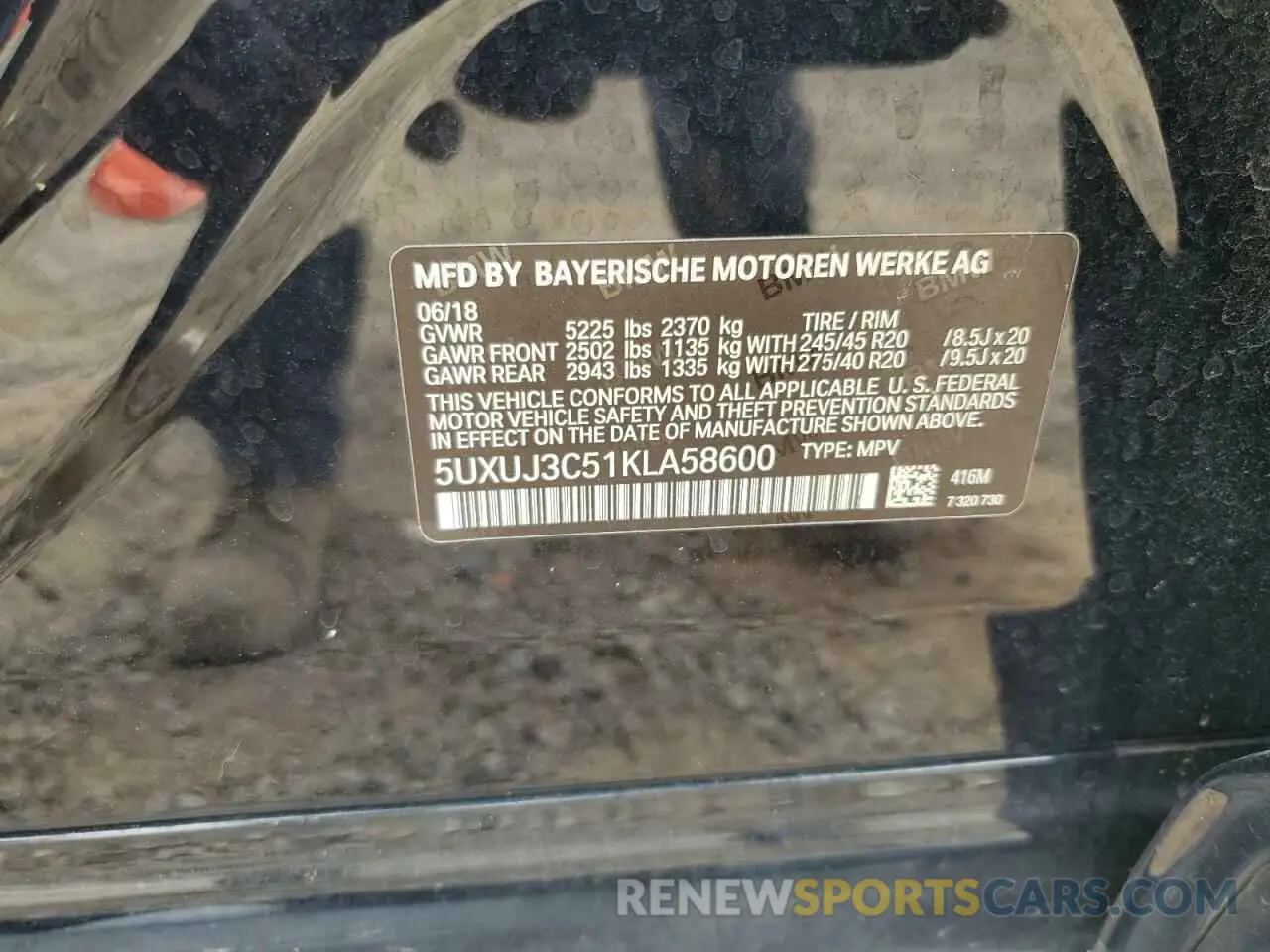 12 Photograph of a damaged car 5UXUJ3C51KLA58600 BMW X4 2019