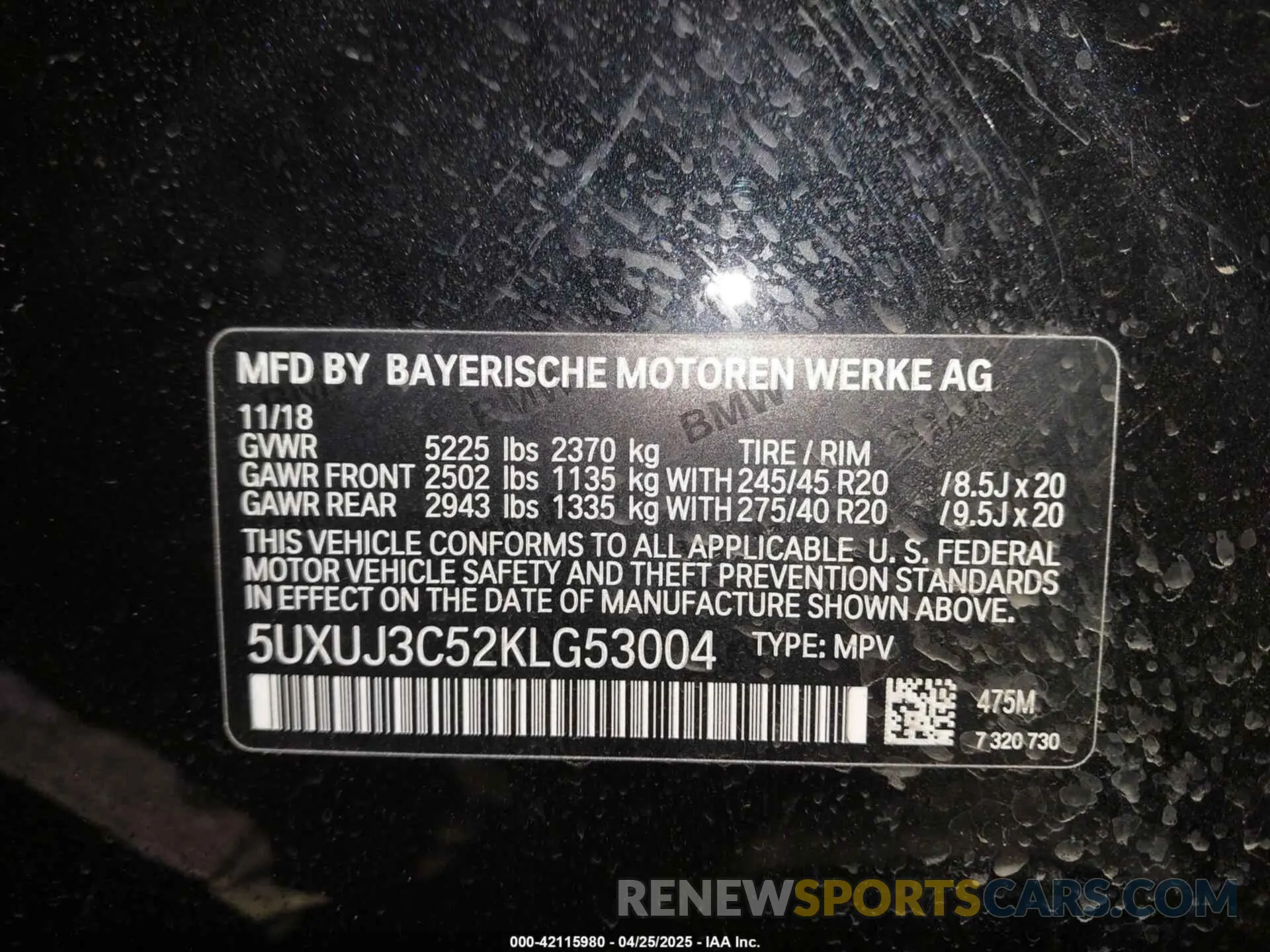 9 Photograph of a damaged car 5UXUJ3C52KLG53004 BMW X4 2019