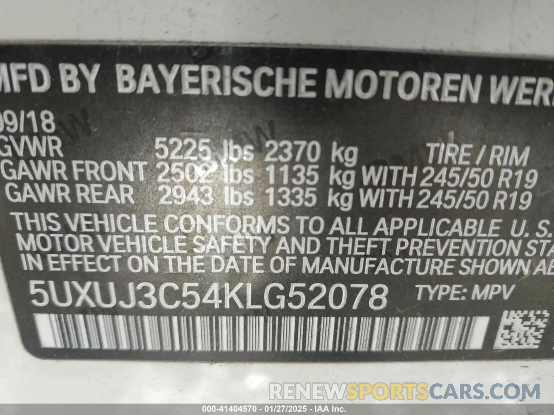 9 Photograph of a damaged car 5UXUJ3C54KLG52078 BMW X4 2019