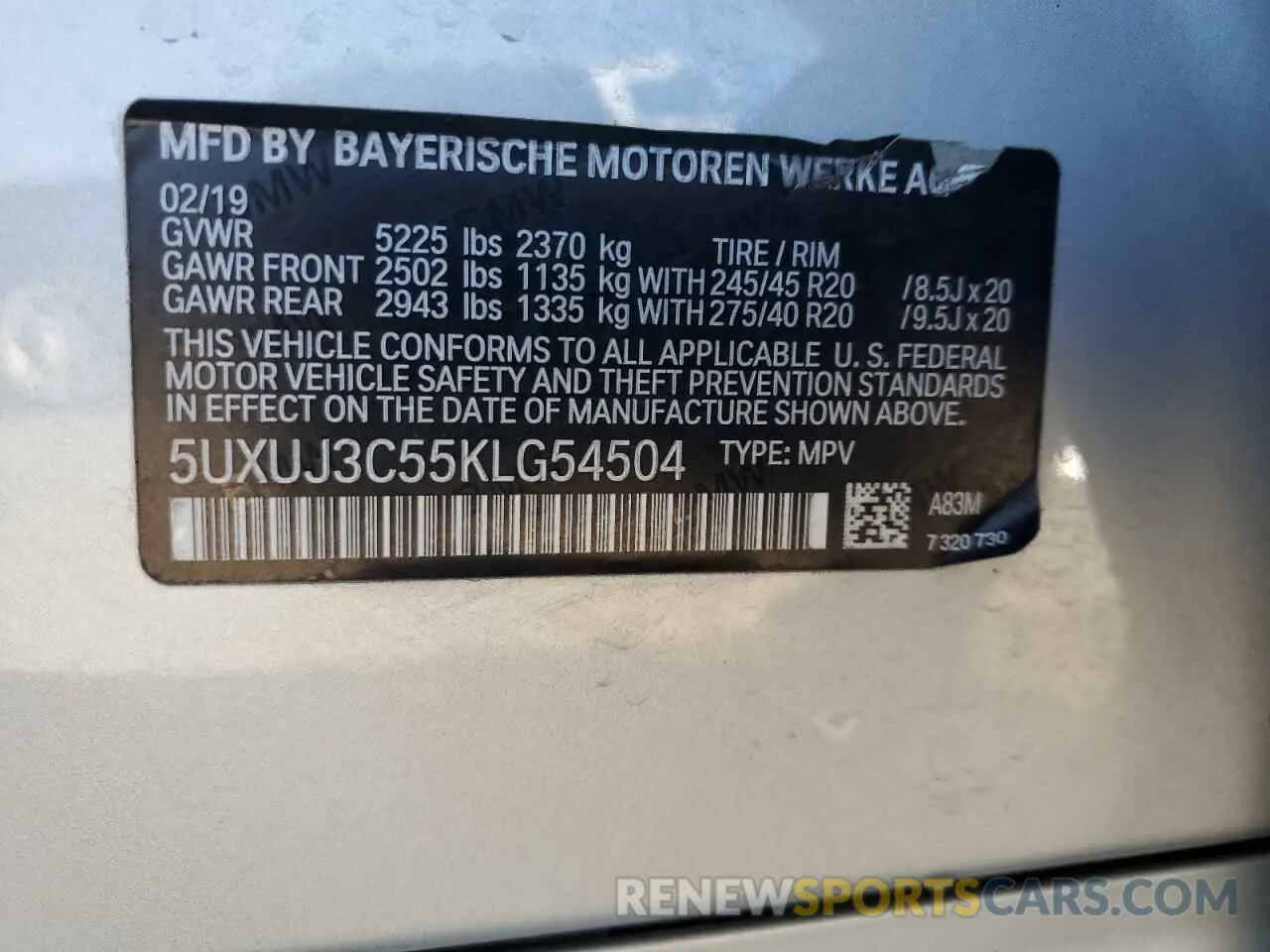 14 Photograph of a damaged car 5UXUJ3C55KLG54504 BMW X4 2019