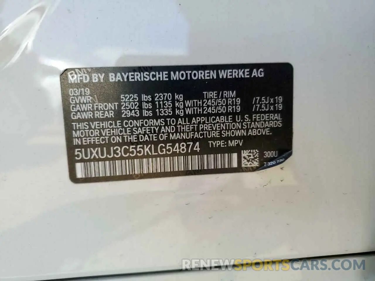 12 Photograph of a damaged car 5UXUJ3C55KLG54874 BMW X4 2019