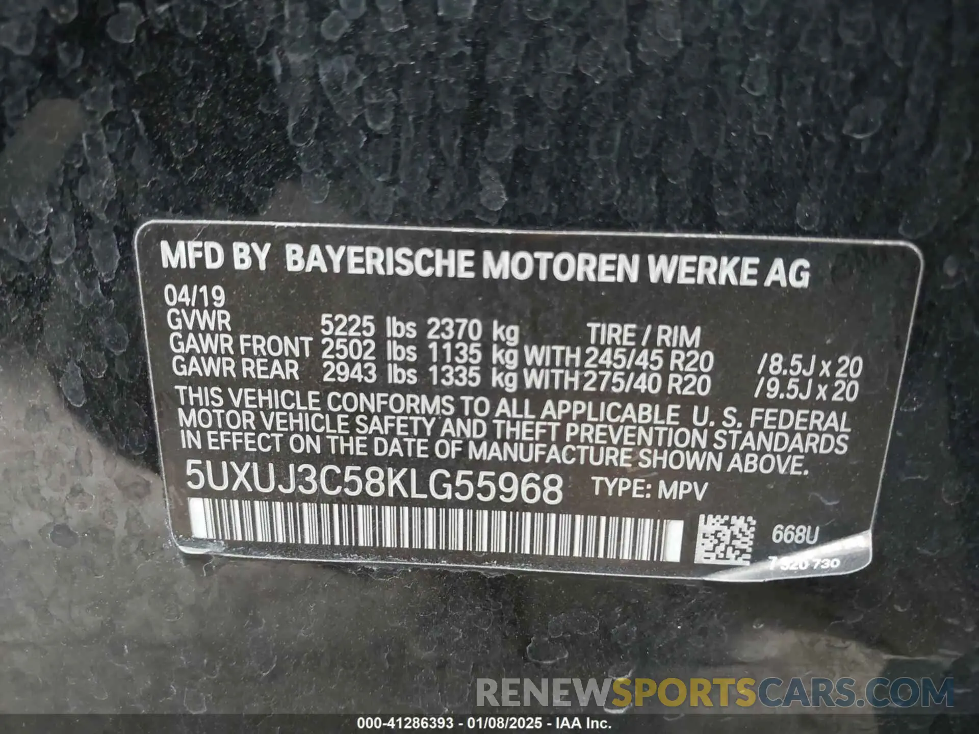 9 Photograph of a damaged car 5UXUJ3C58KLG55968 BMW X4 2019