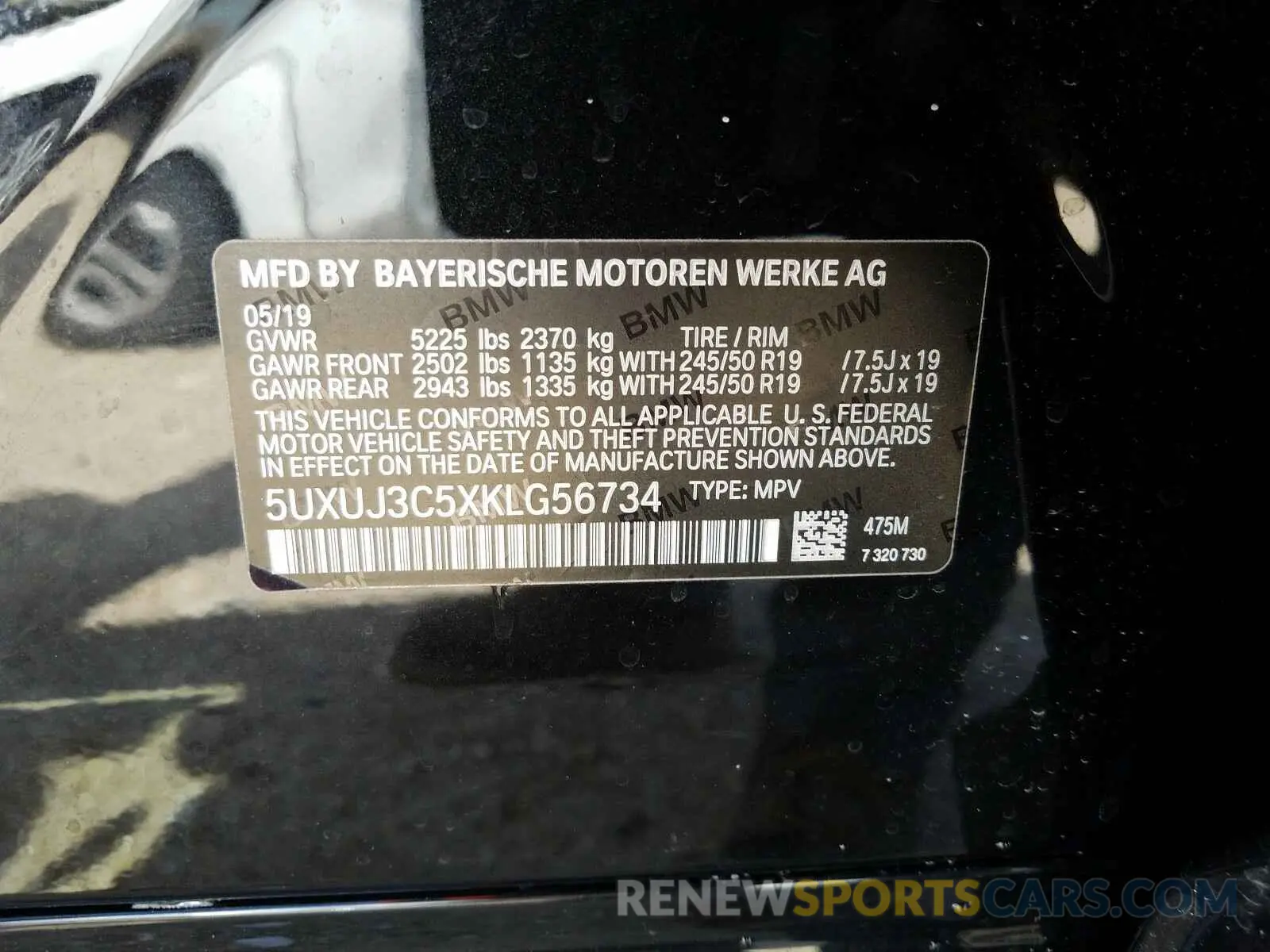 10 Photograph of a damaged car 5UXUJ3C5XKLG56734 BMW X4 2019