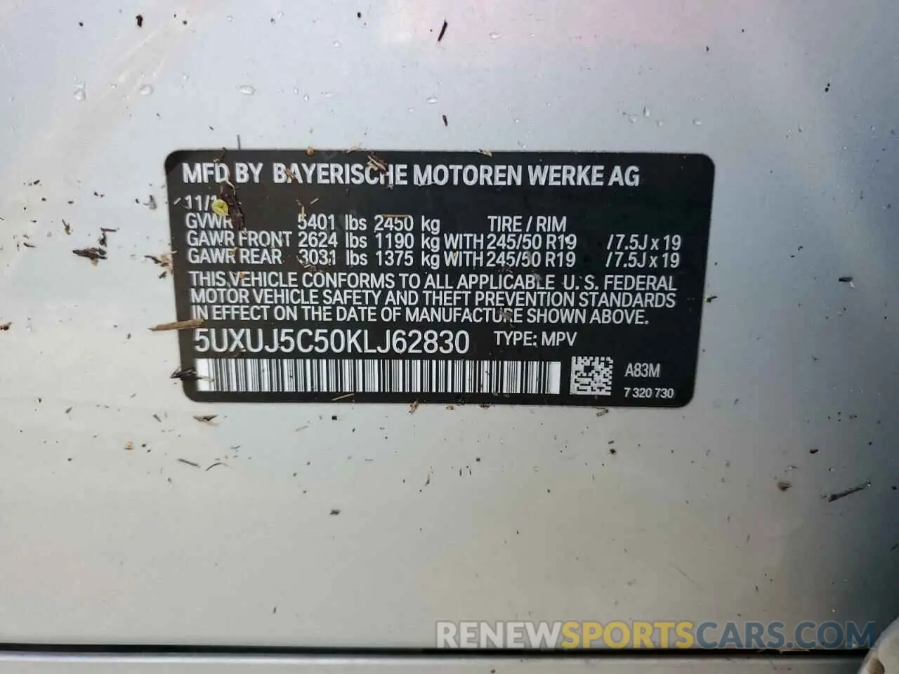 10 Photograph of a damaged car 5UXUJ5C50KLJ62830 BMW X4 2019
