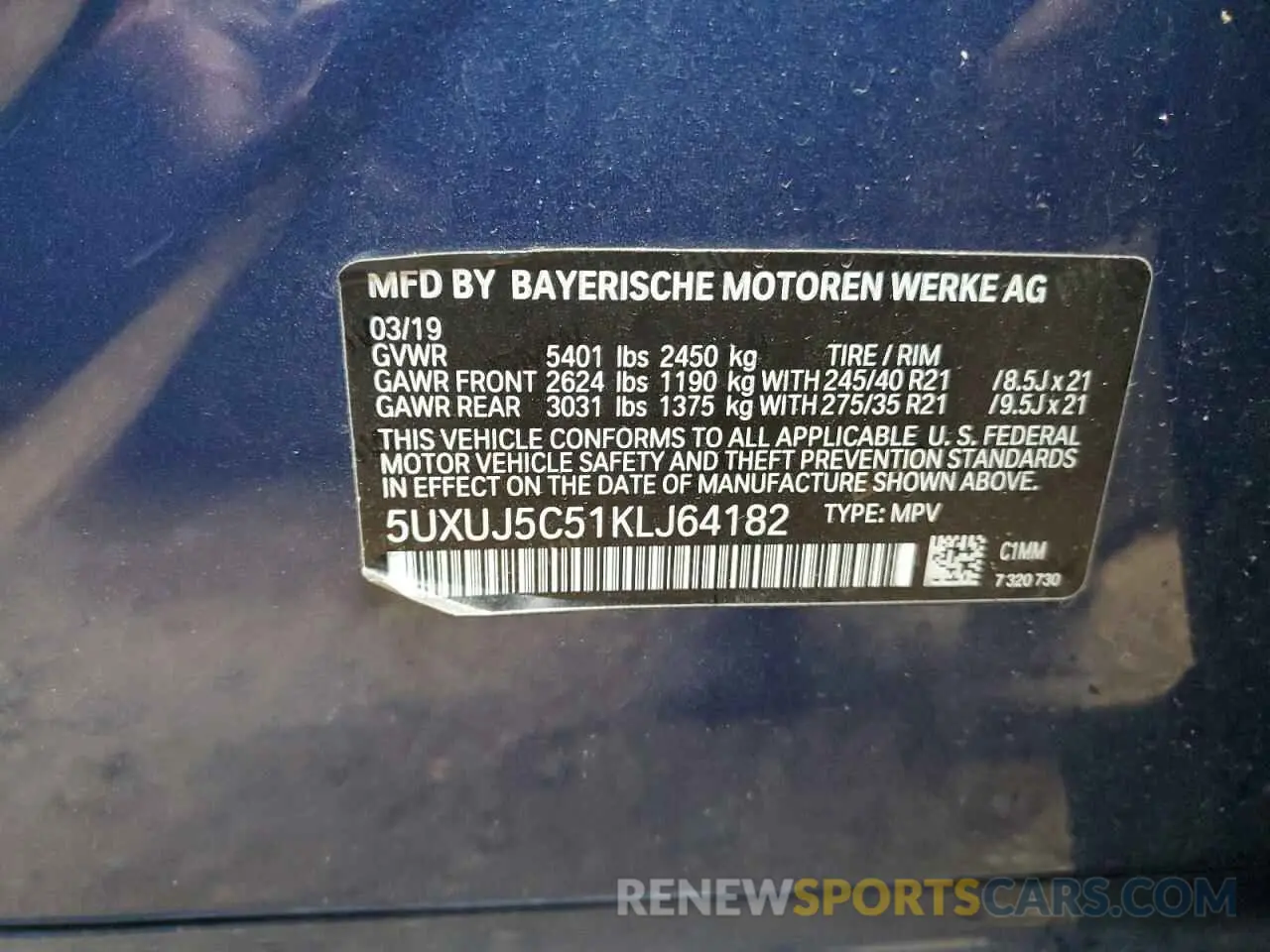 13 Photograph of a damaged car 5UXUJ5C51KLJ64182 BMW X4 2019